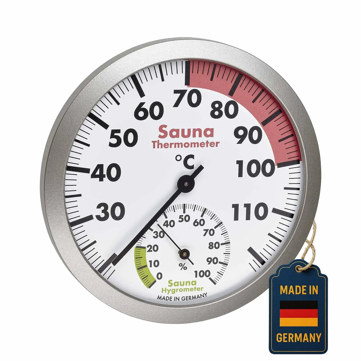 TFA Dostmann Thermo-hygromètre analogique pour sauna, 40.1055.50, matériaux résistant à la chaleur, température, humidité de l'air, argente/blanc