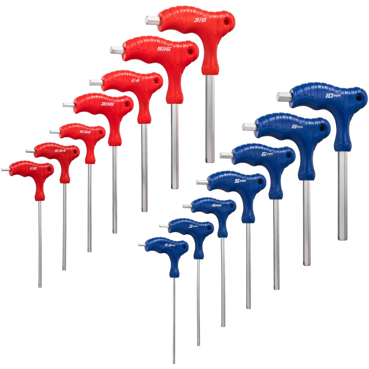 Toolwiz Jeu de 14 cle a laine à poignée en T, jeu portable de clés cle torx métriques 2,5 mm à 10 mm et SAE 1/8" à 3/8", acier CR-V pour ateliers de réparation de vélos et motos 4S