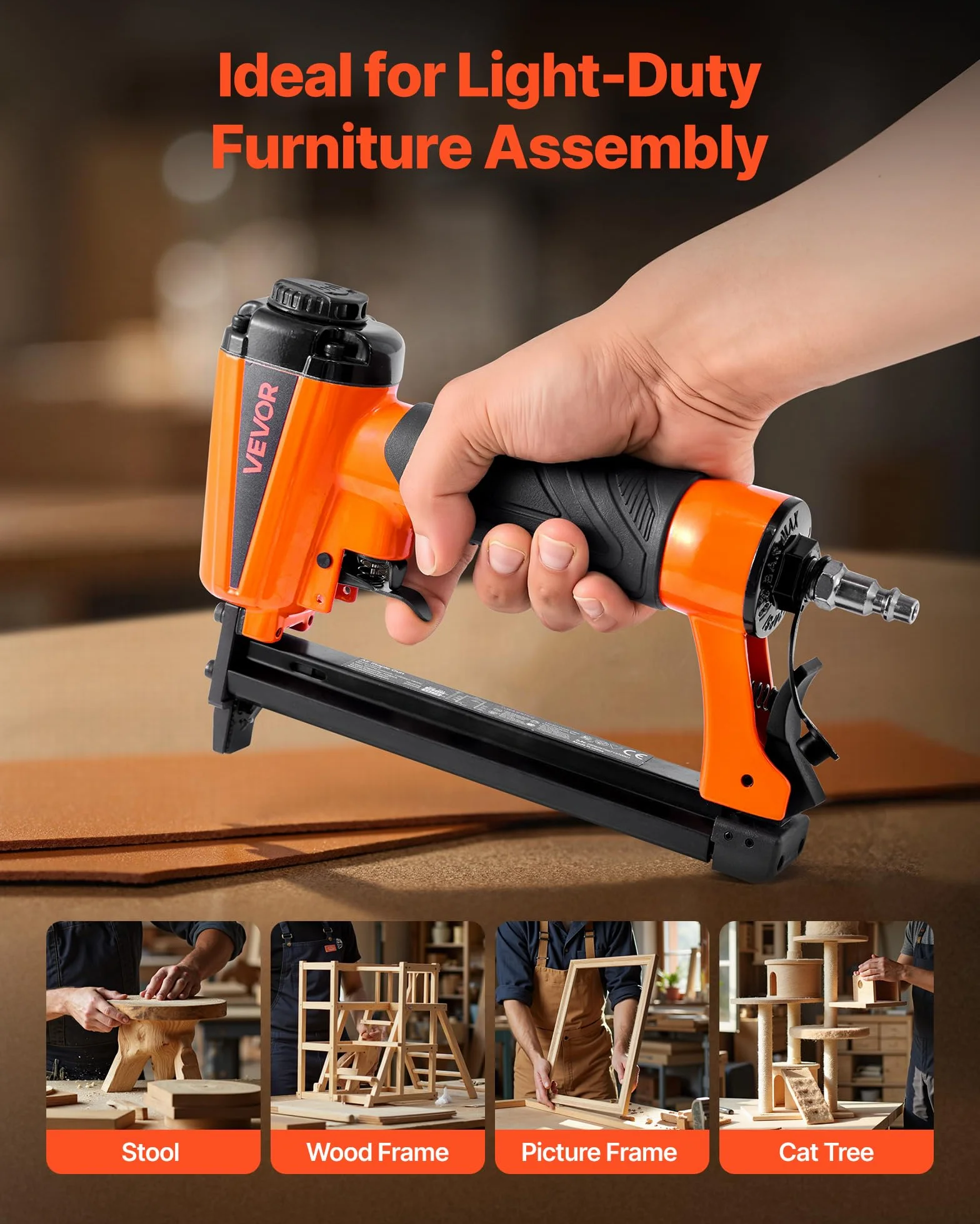 VEVOR Agrafeuse Pneumatique, Calibre 21, Compatible avec Agrafes Standard Série 80 (Non Incluses), de Largeur de Couronne 12,8 mm, de Longueur 6-16 mm, 4,8-7,6 bar, pour Travail du Bois, Tapisserie