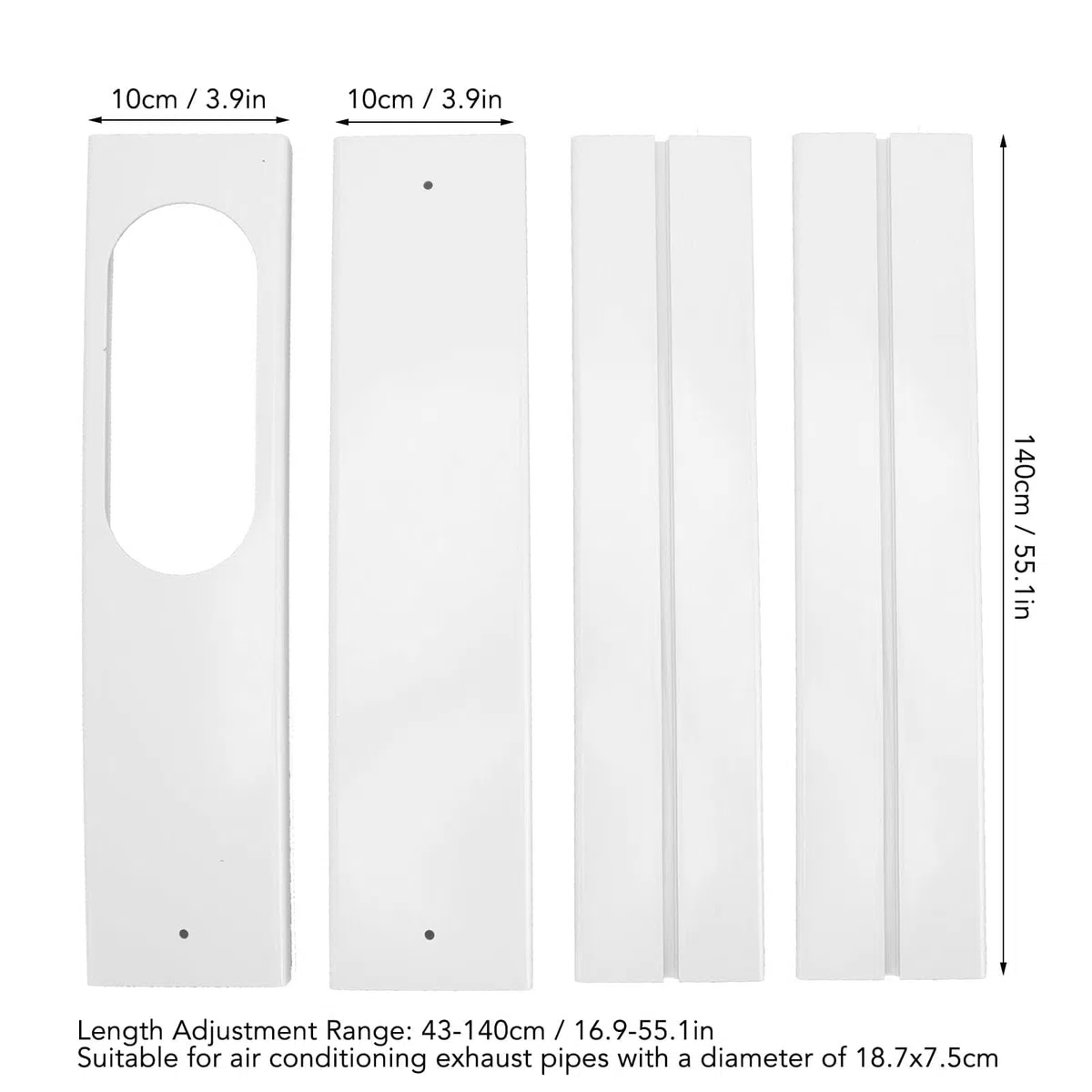 Kit d'évent de fenêtre de climatisation portable Plaque d'étanchéité de fenêtre régulable 16,9 à 55 pouces Convient à la maison et au bureau Plaque d'étanchéité de climatisation, 4 pièces