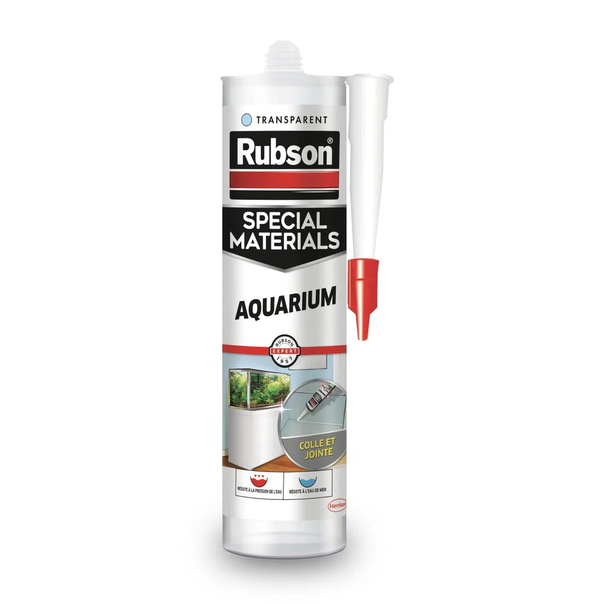 RUBSON Mastic Special Materials Aquarium -Etanchéité, montage, collage, réparation d'éléments en verre- Transparent- Cartouche 280ml