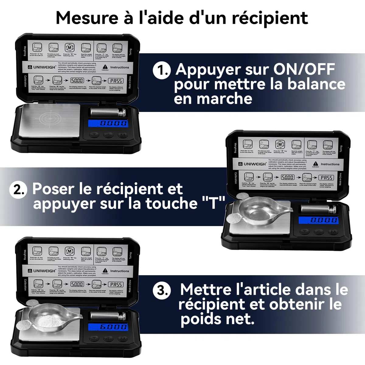 UNIWEIGH Balance de milligramme 50 g/0,001 g numérique de haute précision avec écran LCD/tare, 6 unités de micro-grammes pour poudre médicamenteuse, pièces de monnaie, or, rechargement – Poids Cal