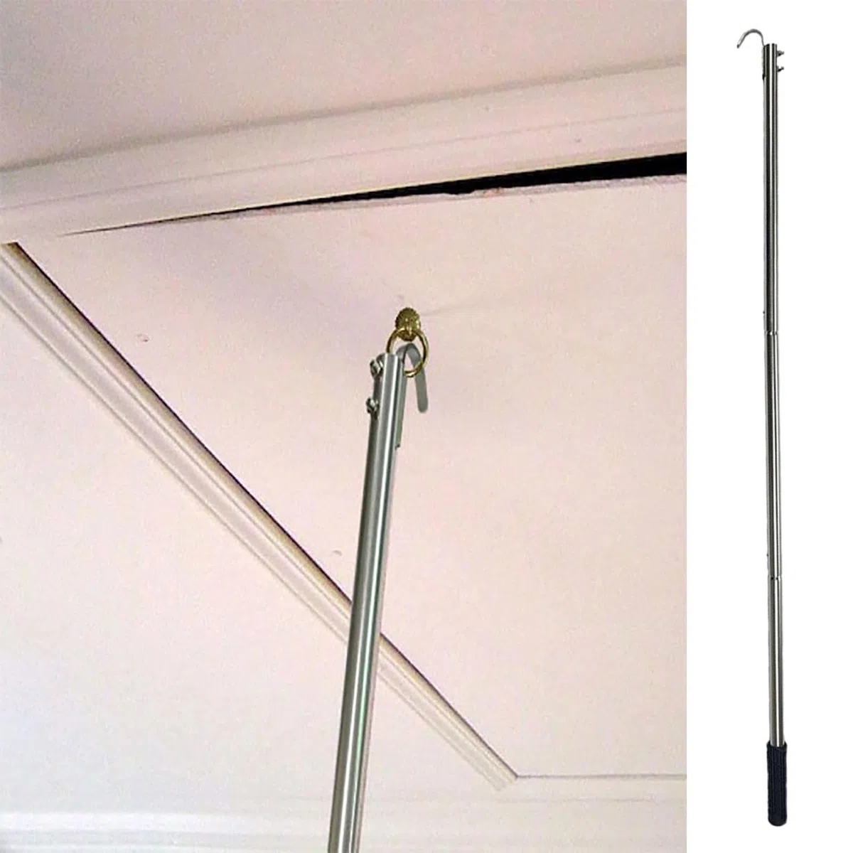 Ouvre-mât de fenêtre et échelle de avec Crochet, 101,6 cm, Crochet à Tirer Le Bas, Crochets et poteaux en Acier Inoxydable pour fenêtre de vantail ou de Veluxs, Trappe de loft