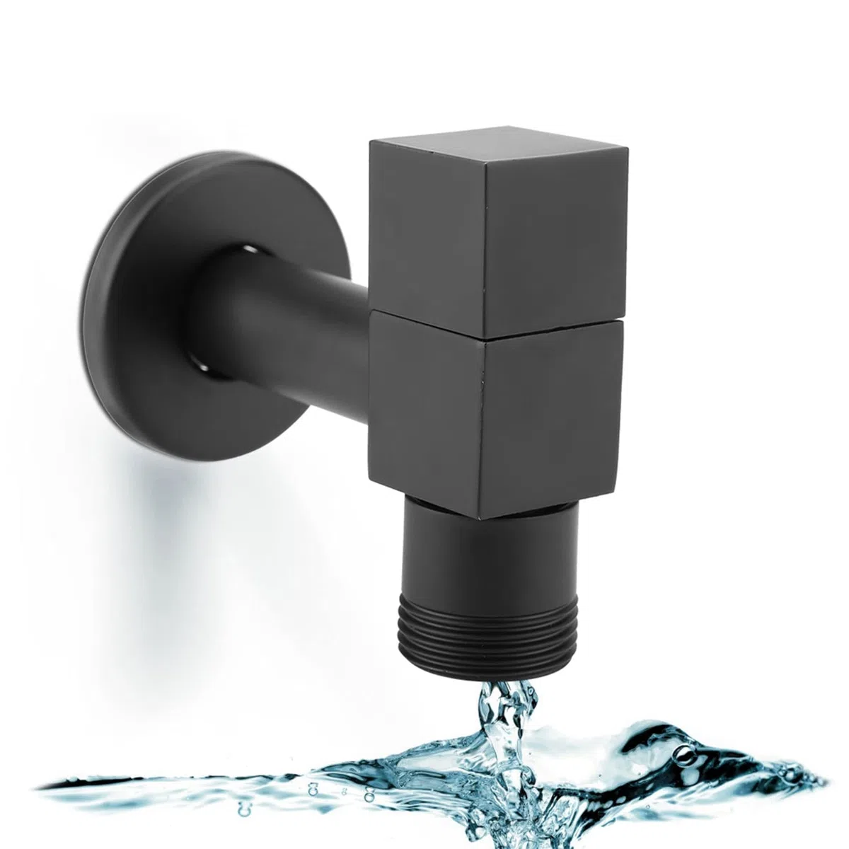Robinet Lavabo Carré, Noir Robinet d'eau Froide Poignée Carrée en Cuivre de Machine à Laver Robinet d'évier Bassin Robinet d'eau Montage Mural Robinet pour Cuisine de Salle de Bains (G3/4 Thread)
