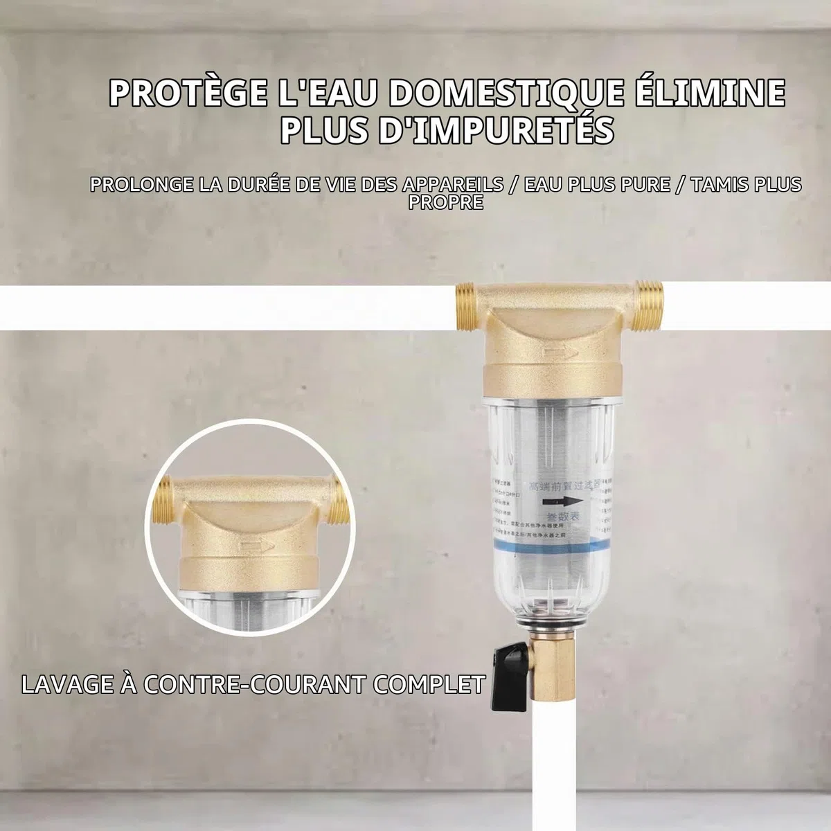 Préfiltre à eau, Filtre à Eau à Sédiments Spin Down, Filtre à Eau Robinet Réutilisable pour Filtre à Sédiment Spin-Down pour Tuyau d'eau de Puits Filtre à Sédiments(3/4" External Thread)