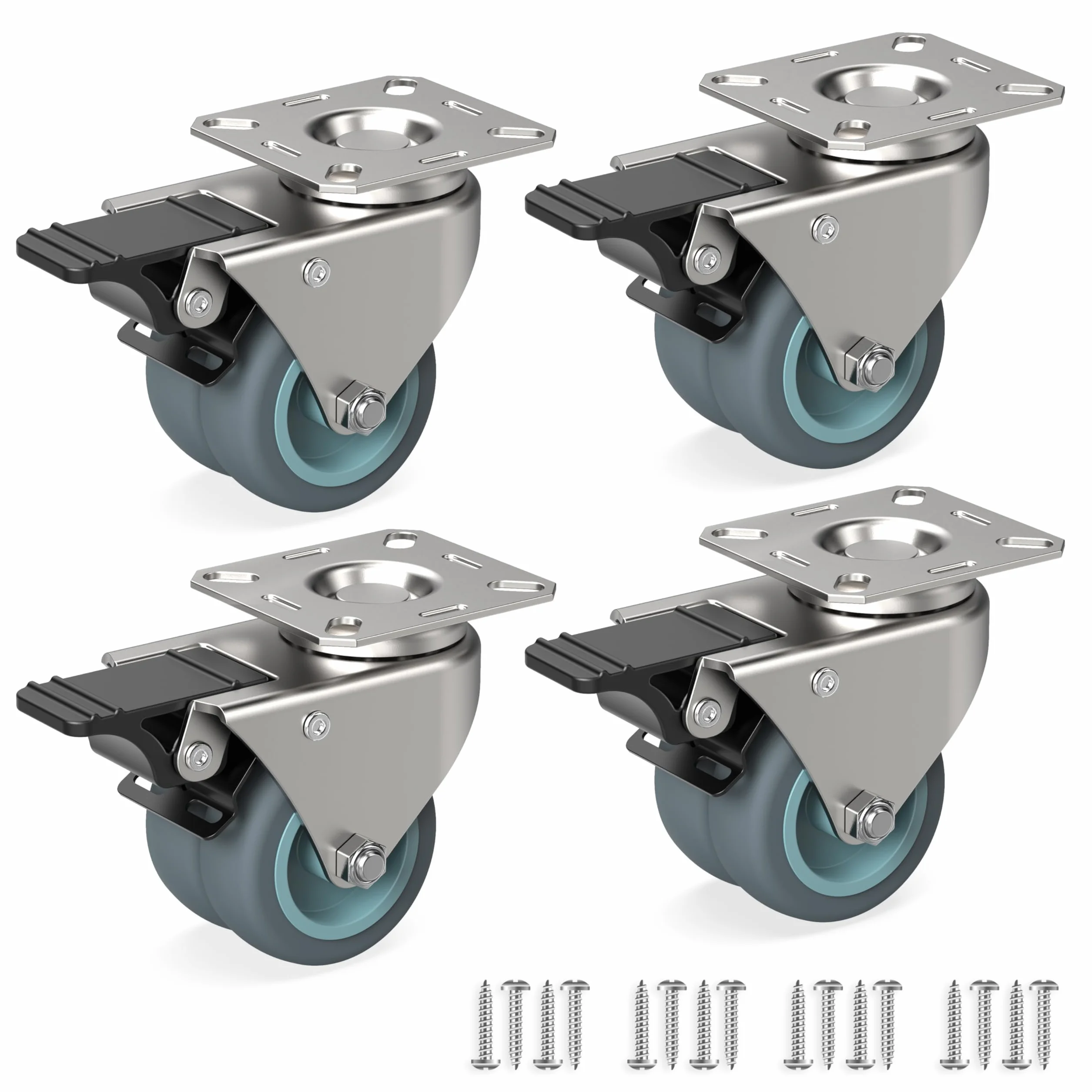 RAVN HAMAN Jeu de 4 Roulettes pour meubles 50 mm - Roulettes pivotantes avec frein jusqu'à 100 kg par roue - Roulettes charge lourde pour usage intérieur et extérieur - Roulettes industrielles