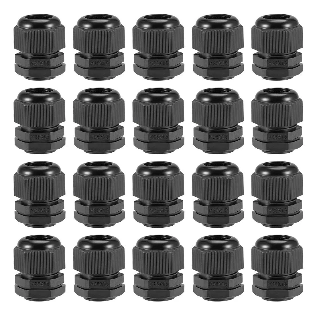 sourcing map M25x1.5 Presse-étoupe 12mm-15mm Fil Trou Imperméable Nylon Joint Réglable Contre-écrou avec Rondelle Noir 20Pcs