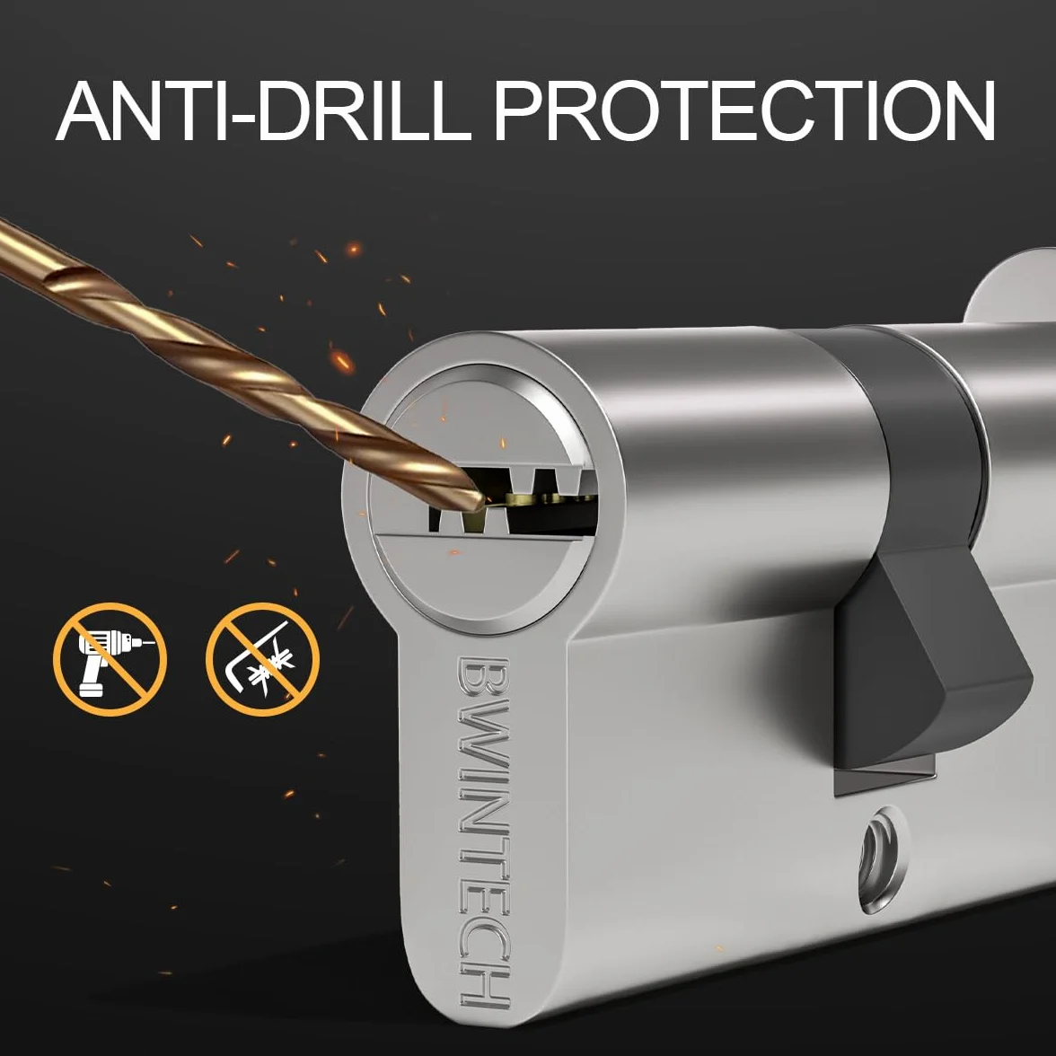 Bwintech 2 Pcs 30T/30mm Euro Cylindre en laiton, 60mm Thumbturn/Key Barrel Lock avec 10 clés horizontales en laiton,anti-crochetage, anti-perçage, anti-claquement, anti-choc, nickel satiné