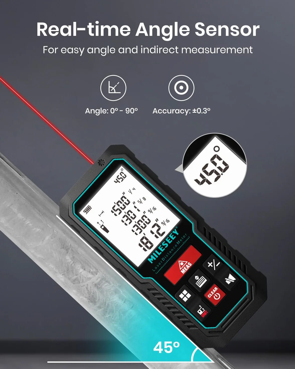 MiLESEEY Telemetre Laser 70M avec Niveau Électronique Amélioré, Précision ± 2 mm, Mesure de Distance Longueur/Hauteur/Surface, 2''LCD Rétroéclairage, Fonction Muet, Batterie Incluse, Intérieur