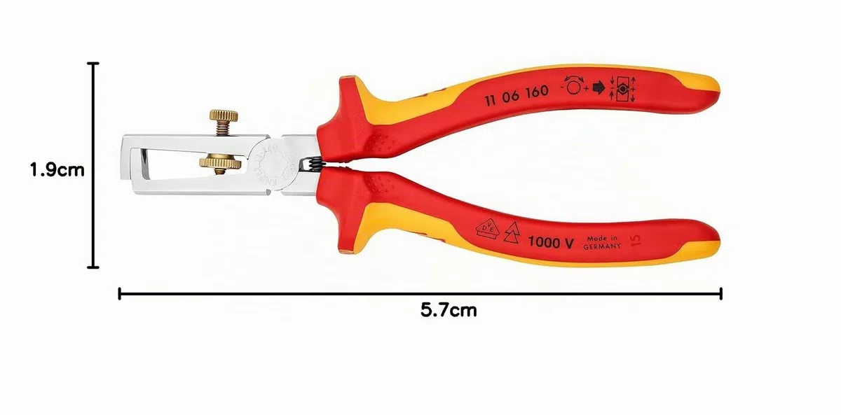 Knipex Pince à dénuder Avec ressort d'ouverture, universel chromée isolées par gaines bi-matière, certifiées VDE 160 mm, 11 06 160 | Pince à dénuder Knipex - Isolé - 160 mm