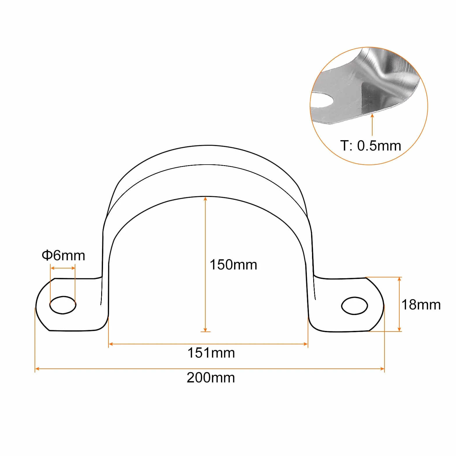 sourcing map Lot de 10 colliers de serrage de 150 mm M150 en forme de U, sangle de tuyau rigide en acier inoxydable, support en forme de U avec deux trous pour tuyau, tuyau, fil de fixation