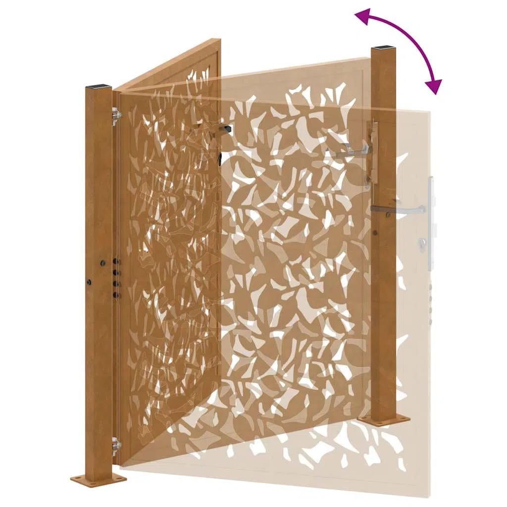 vidaXL Porte Jardin Acier résistant aux intempéries Conception Vague, Porte de clôture, Porte extérieure, Porte en métal, Porte de sécurité
