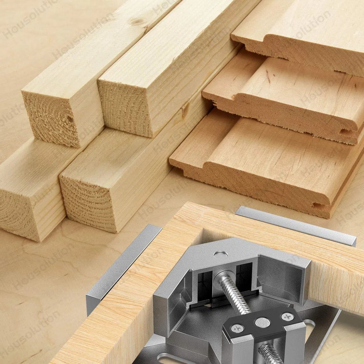 Housolution Lot de 2 pinces d'angle à angle droit en alliage d'aluminium à 90 degrés avec mâchoire pivotante réglable pour le travail du bois, cadre photo - Gris argenté
