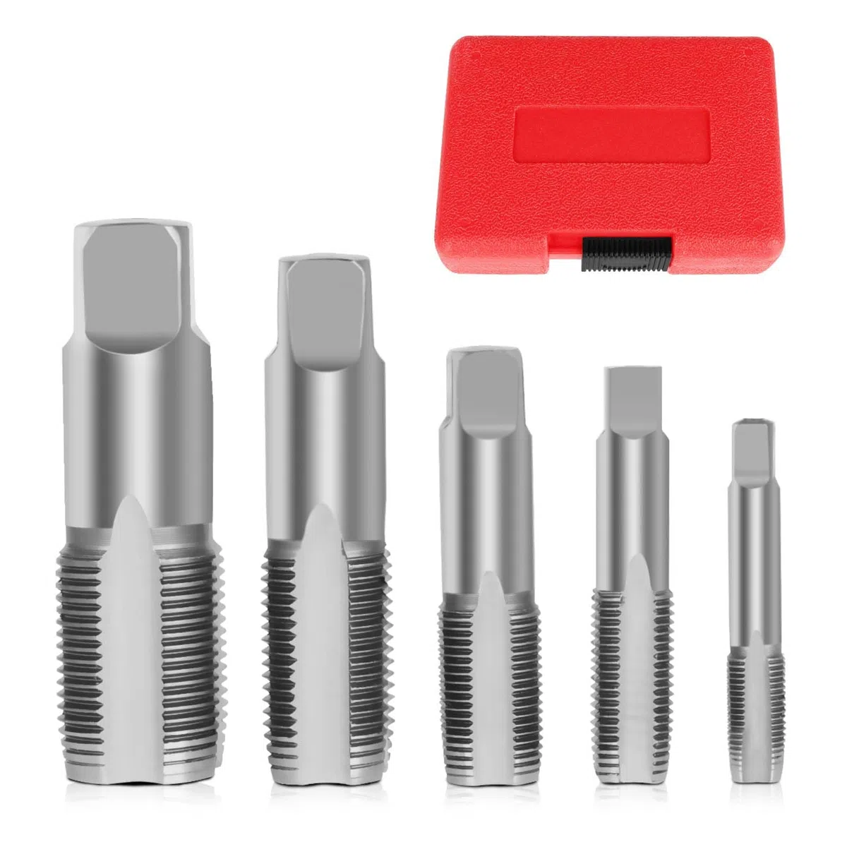 Lot de 5 tarauds à tube BSP 1/8", 1/4", 3/8", 1/2", 3/4" BSP avec boîte de rangement en acier au carbone pour filetage précis