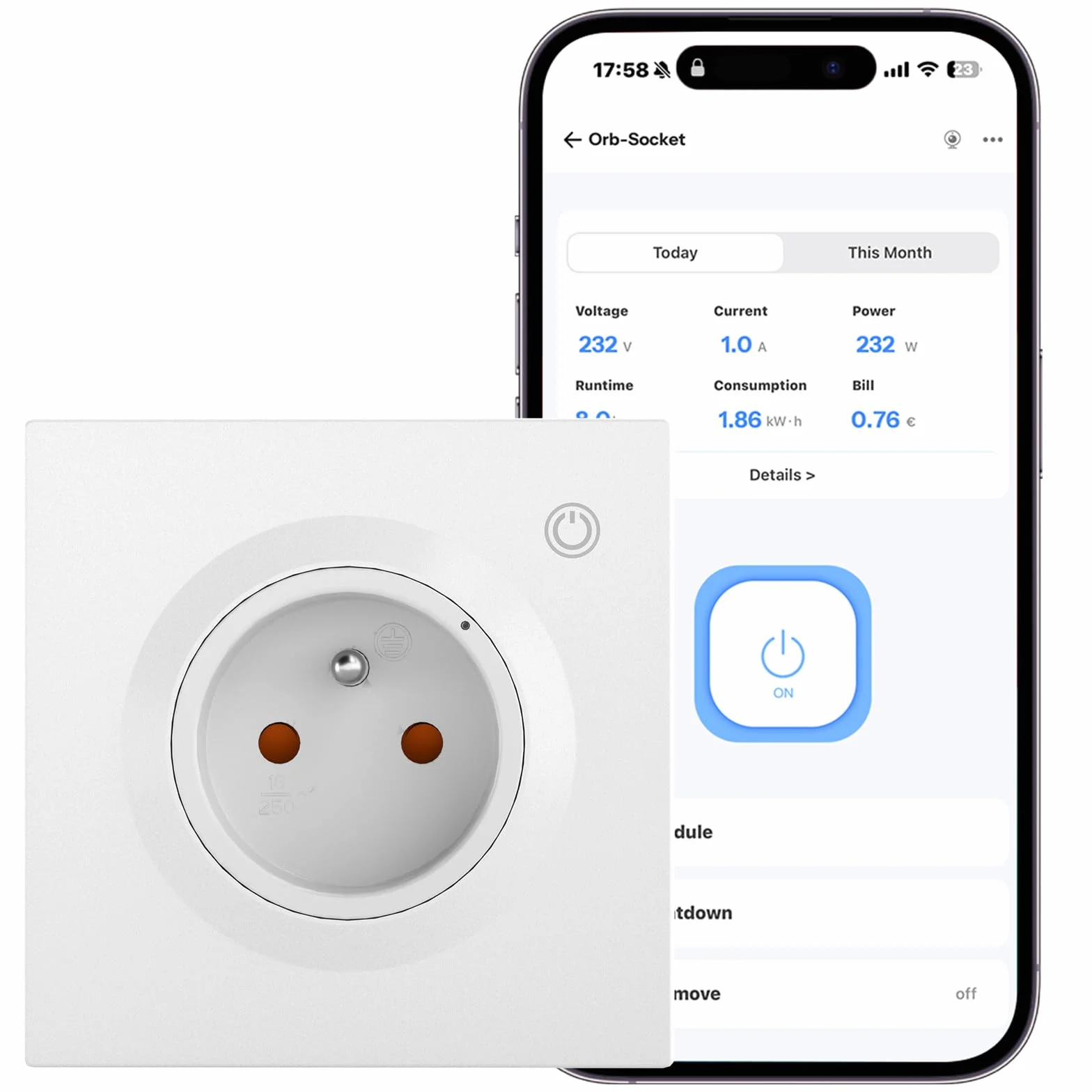 SONOFF Fusion, Orb Socket(Type-E), WS01TPE-E, Prise Murale Intelligente, Compatible Matter, Wi-Fi 2.4GHz, Norme UE, 16A, 4000W, Surveillance de l'Énergie, Fonctionne avec Alexa/Home Assistant