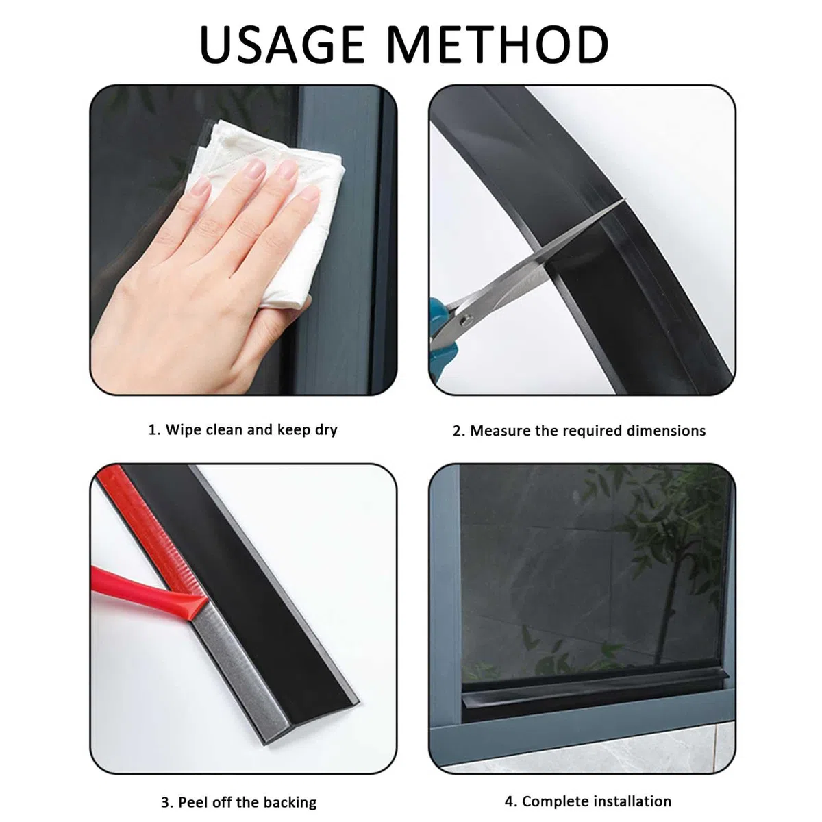 Bande de joint météo en caoutchouc pour gouttière de porte, déflecteur de pluie autocollant extérieur pour fenêtre, bande de protection contre l'eau résistante aux intempéries pour rebord de fenêtre