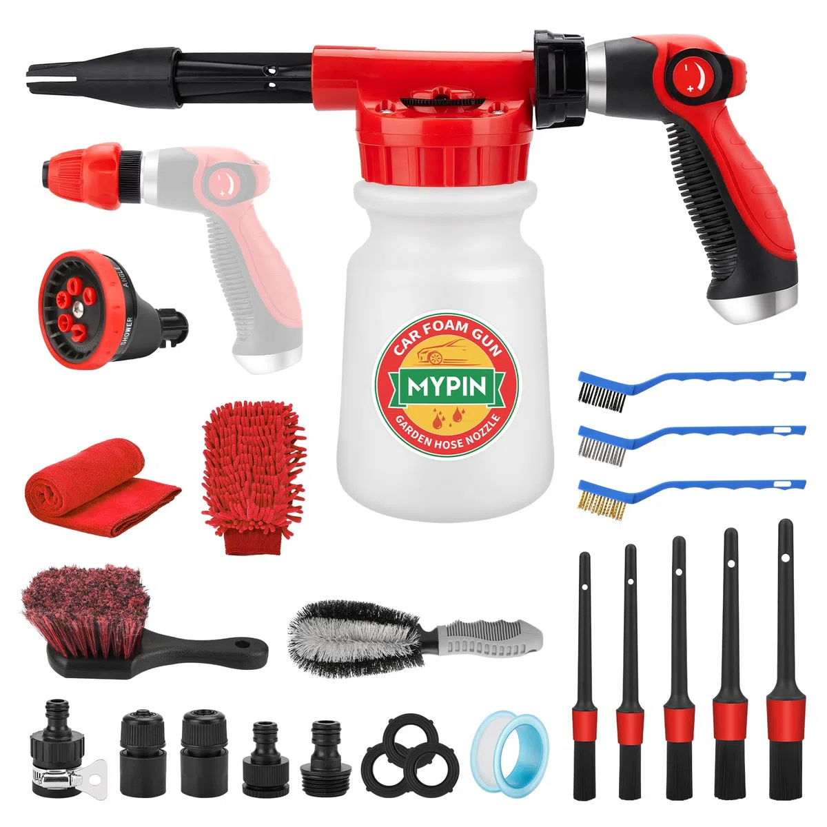 Pistolet à Mousse pour Lavage de Voiture, MYPIN Canon à Mousse Réglable, Pulvérisateur de Tuyau 2,5 à 6 Bars, Convient pour le Nettoyage de Voiture et le Jardin avec Connecteur Rapide 1/2