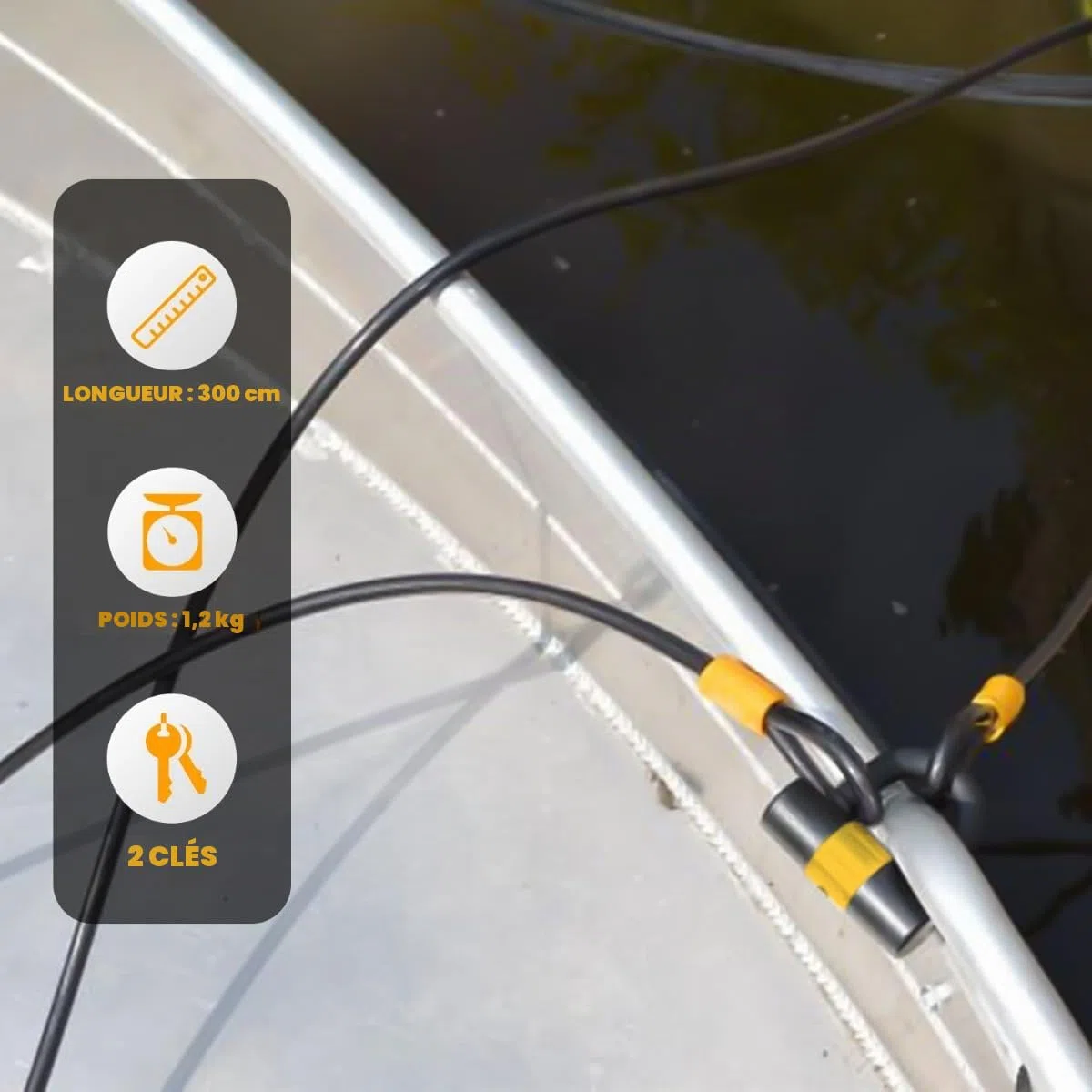 VINZ Kinabalu Cable de Sécurité avec Serrure à Clé | Cable de Verrouillage Flexible | Longueur 300 cm | Haute Résistance et Fiabilité | Idéale pour Protéger Votre Meubles, Moto, Scooter ou Vélo |...