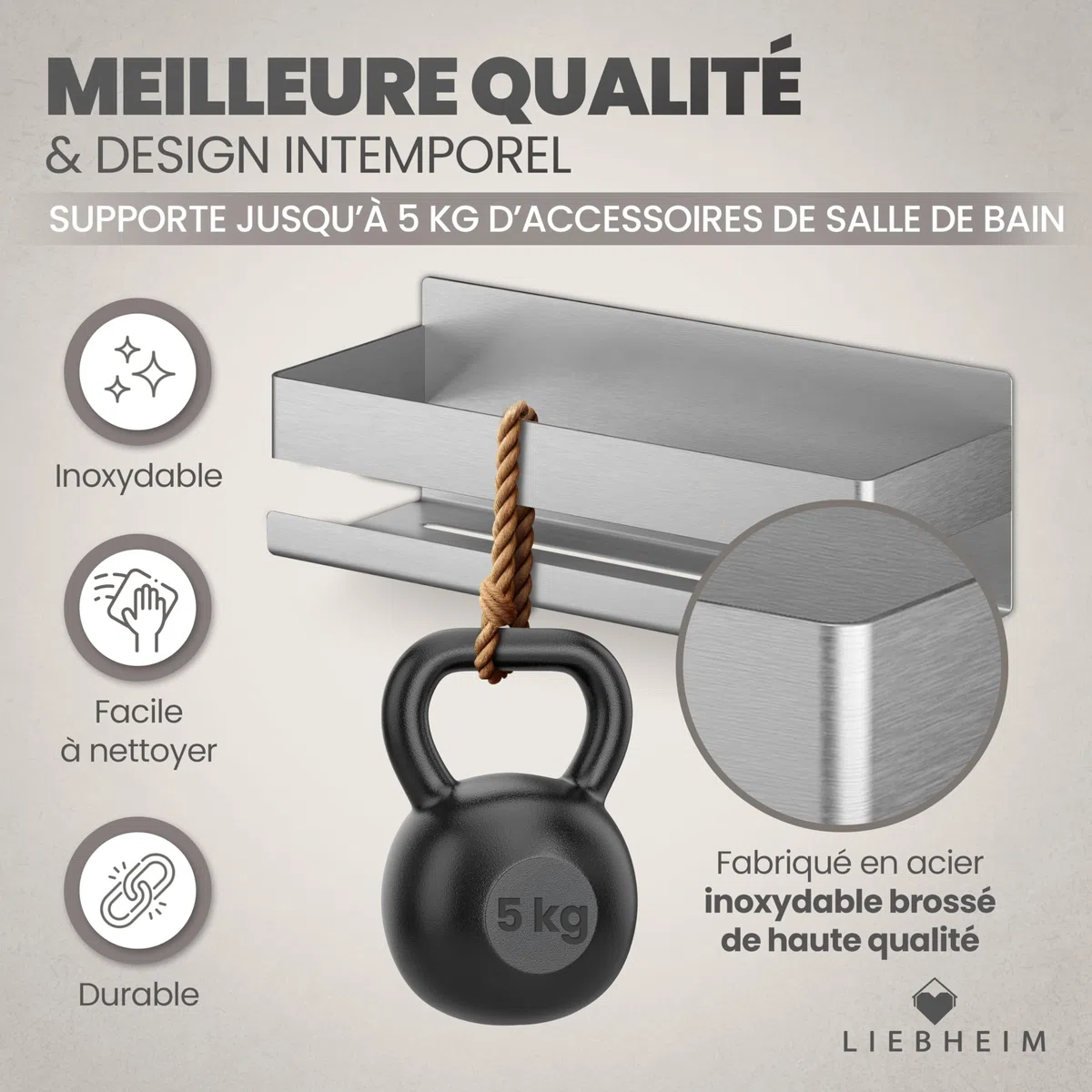 LIEBHEIM Etagere Douche Sans Percage - Etagere Salle de Bain - Porte-savon Douche - shower shelf - support gel douche salle de bain - rangement baignoire