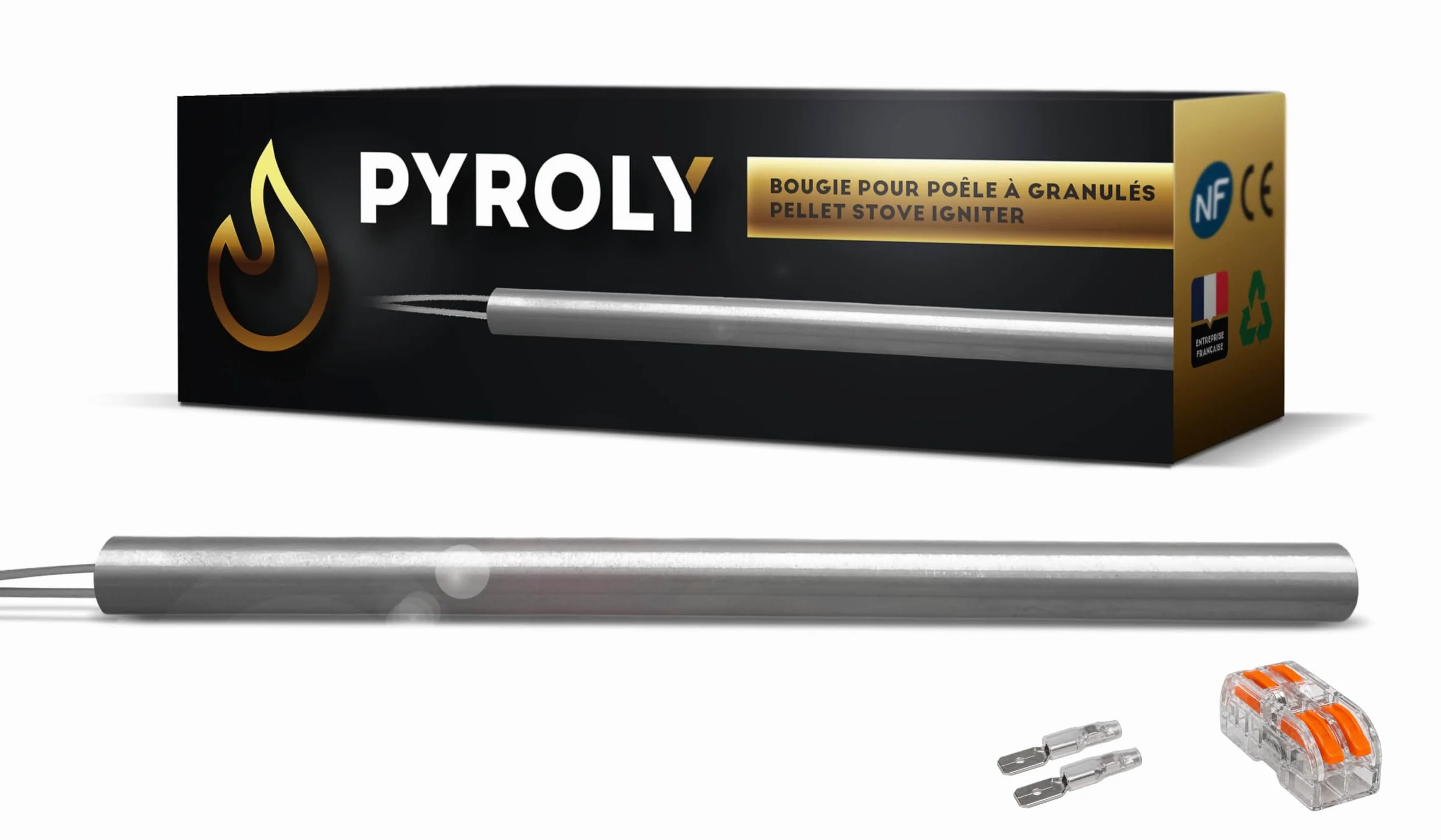Bougie d'allumage pour poêle à granulés 155mm - Ø9,9mm - 300W - lisse | Compatible BESTOVE / EDILKAMIN / LA NORDICA EXTRAFLAME - Qualité supérieure avec connecteurs