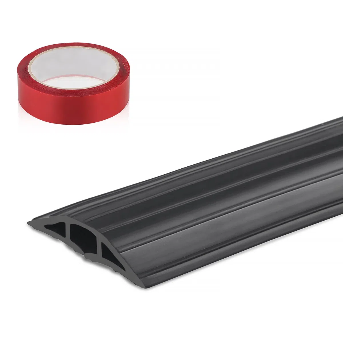 CPROSP Passe Câble Sol 2M, Passage Plancher Souple Noir, 3 Passages pour Câbles et Fils, Protecteur Couvre-Câble de Sol 200 cm x 6,4 cm, avec Une Bande Adhésive Double Face de 500 * 3 cm