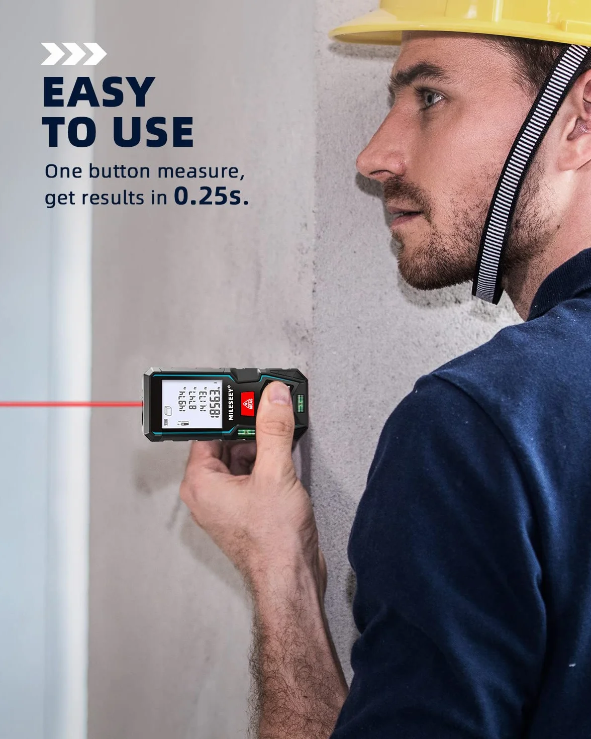 MiLESEEY Télémètre Laser 50M, Mètre Laser avec 2 Niveaux à Bulle, Précision de ±2mm, Écran LCD Rétroéclairé et Mode Pythagore, Mesure la Distance, la Surface et Le Volume, en Intérieur