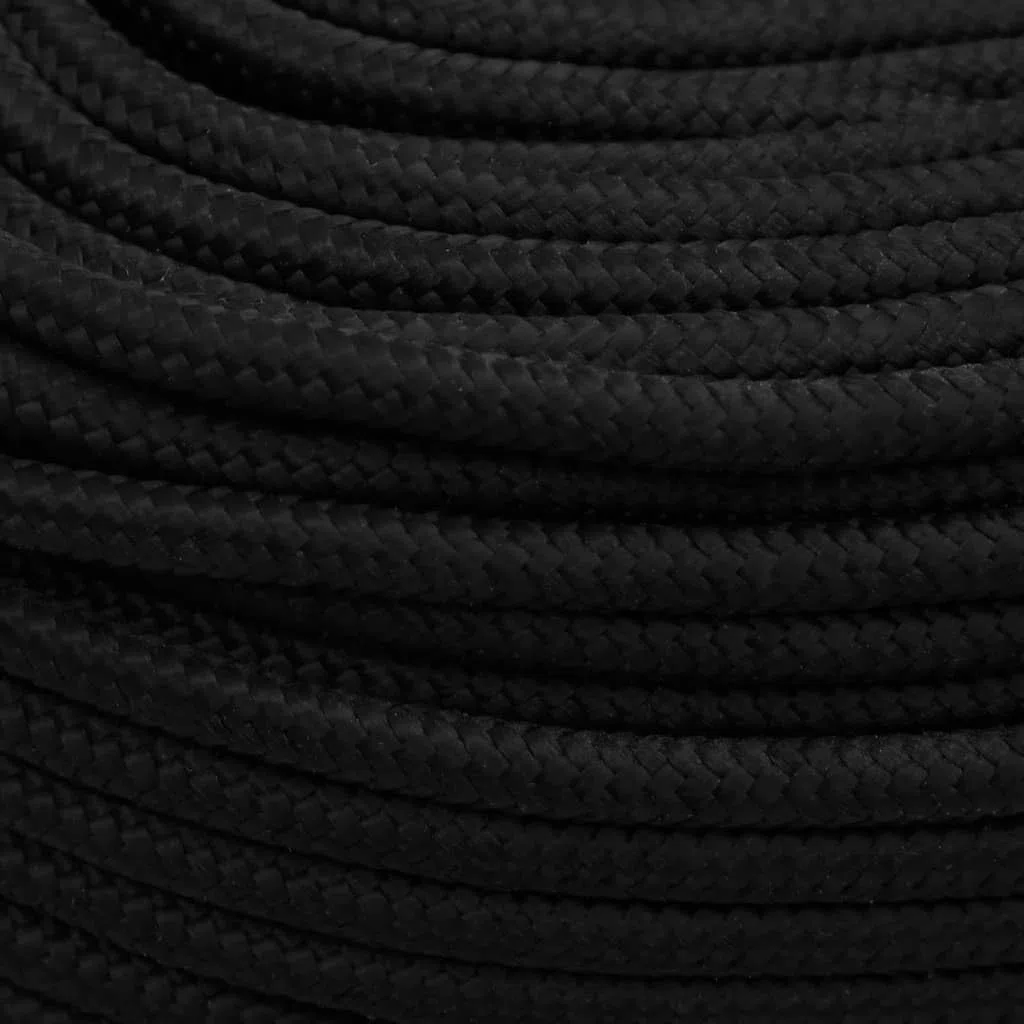vidaXL Corde de Travail Ligne de Travail Corde Torsadée Corde d'Amarrage Câble de Travail Jardin Atelier Noir 10 mm 50 m Polyester