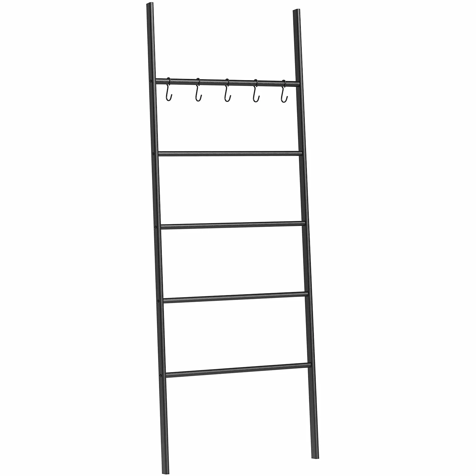 HOOBRO Étagère Échelle, Porte-Serviettes, avec 5 Amovibles Crochets, 58 x 177 cm, Gain de Place, Stable, pour Bain, Salon, Chambre, Bureau, Style Industriel, Montage Facile, Noir EBK62CJ01