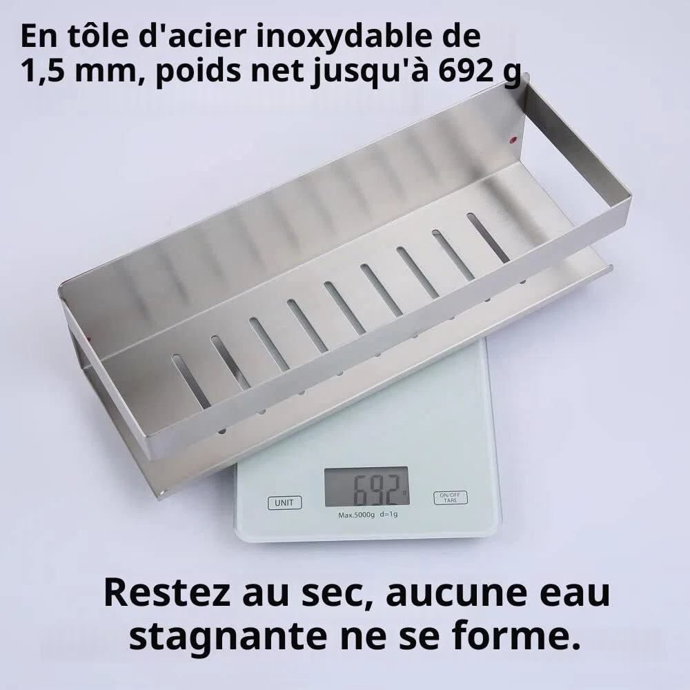 Étagère de Douche sans Perçage, Étagère de Douche Auto-adhésif,SUS304 Acier Inoxydable Adhésive Panier de Douche Nickel Brossé 30CM