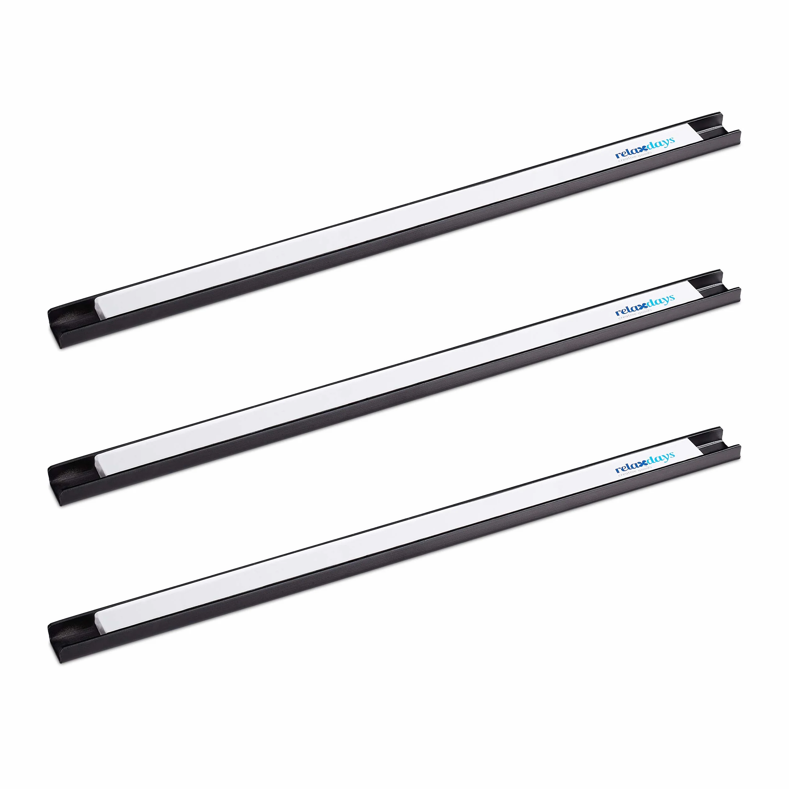 Relaxdays Bande magnétique, Jeu de 3, pour Outils, Tringle magnétique, Atelier, Garage, Bureau, 45 cm de Long, en Acier, 1 unité, Noir, Blanc