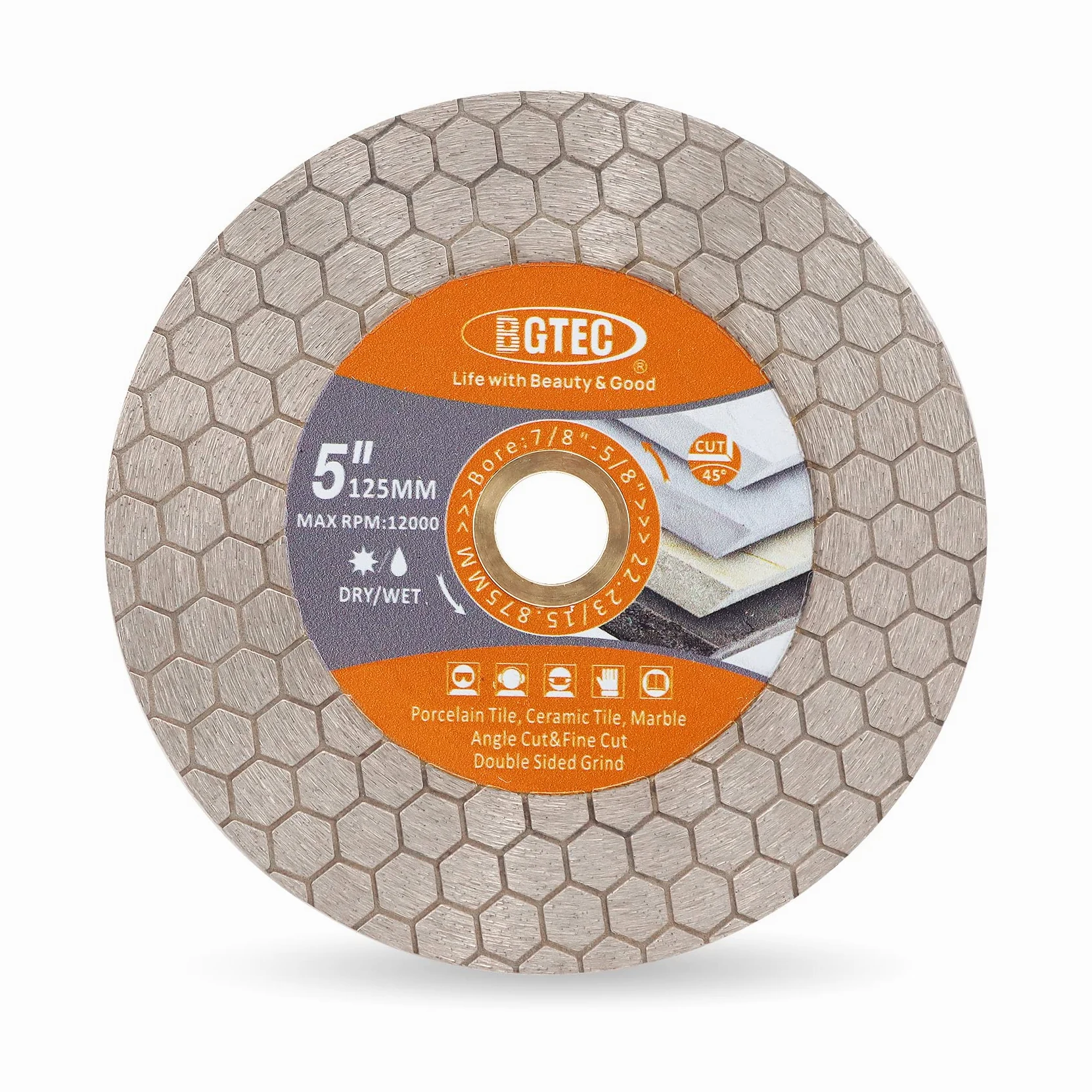 BGTEC Disque Diamant Carrelage 125mm avec Alésage 22,23mm | Double Face pour Carreaux de Céramique, Porcelaine, Marbre, Pierre Artificielle