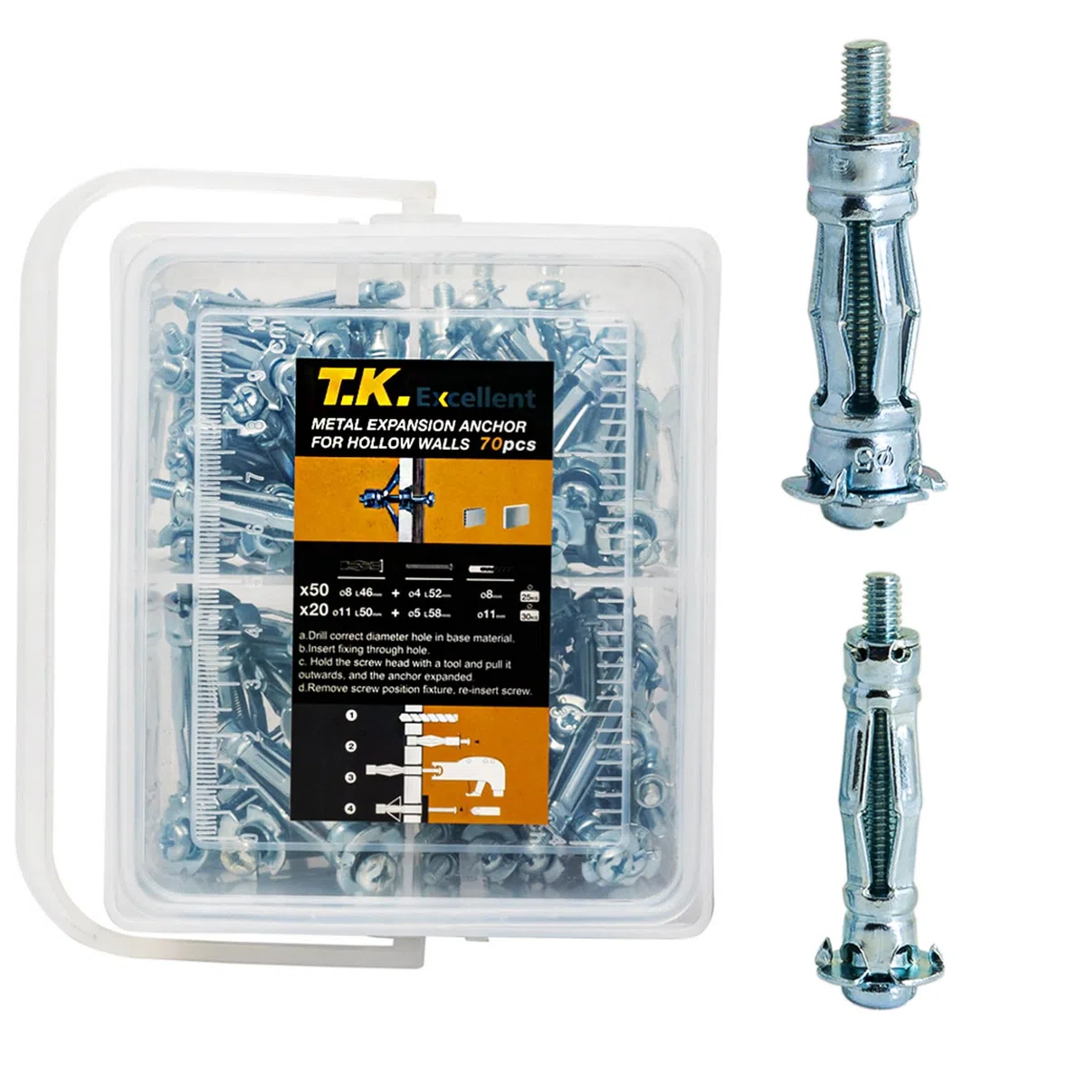 T.K.Excellent Lot de 100 Cheville métallique à expansion avec vis tête cylindrique