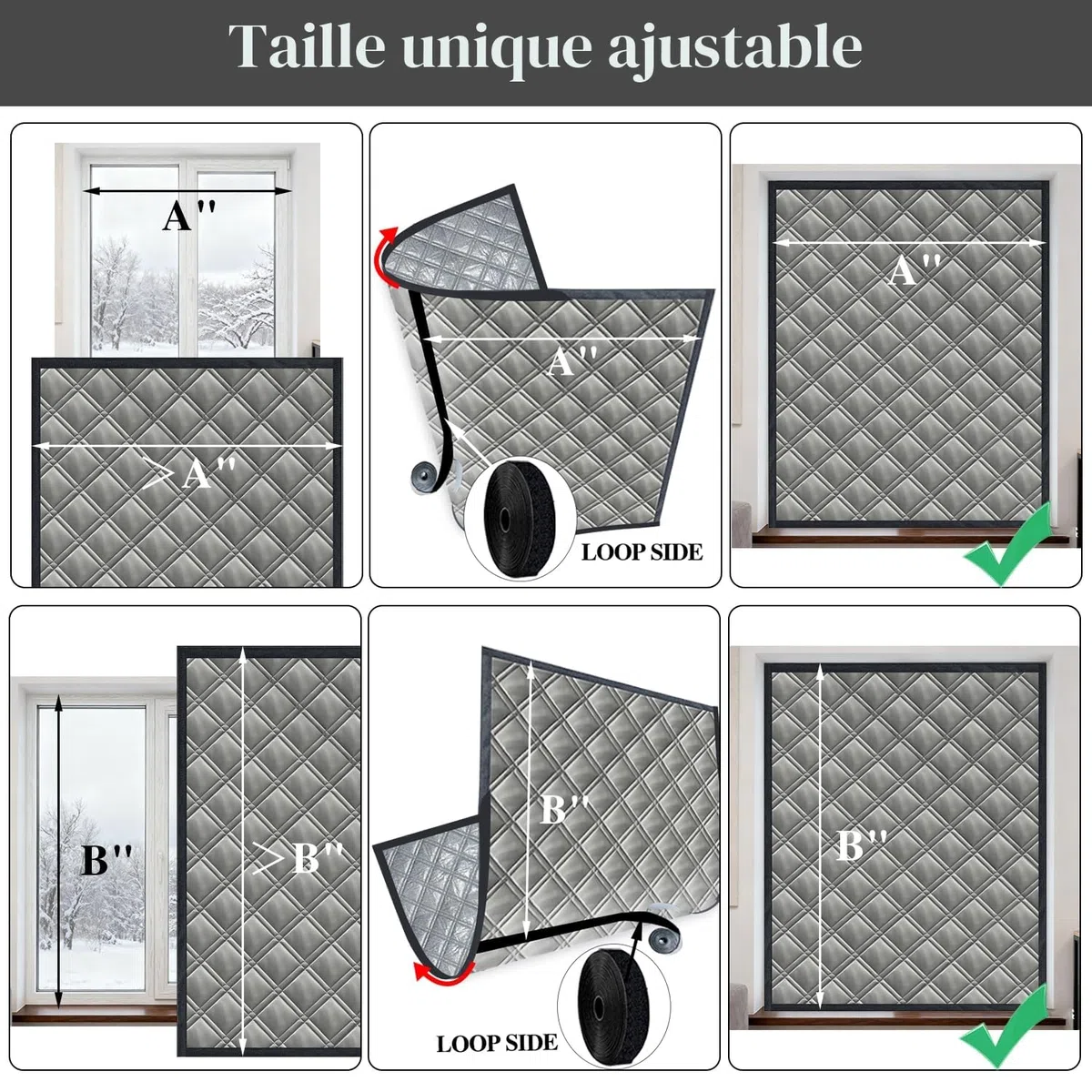 Housse Isolante Fenêtre 150x200cm Ajustable - 3 Couches Renforcées Anti-Froid/Bruit - Compatible Toutes Fenêtres (Pièce/Grenier/Camping-Car) - Bloque les Courants d'Air