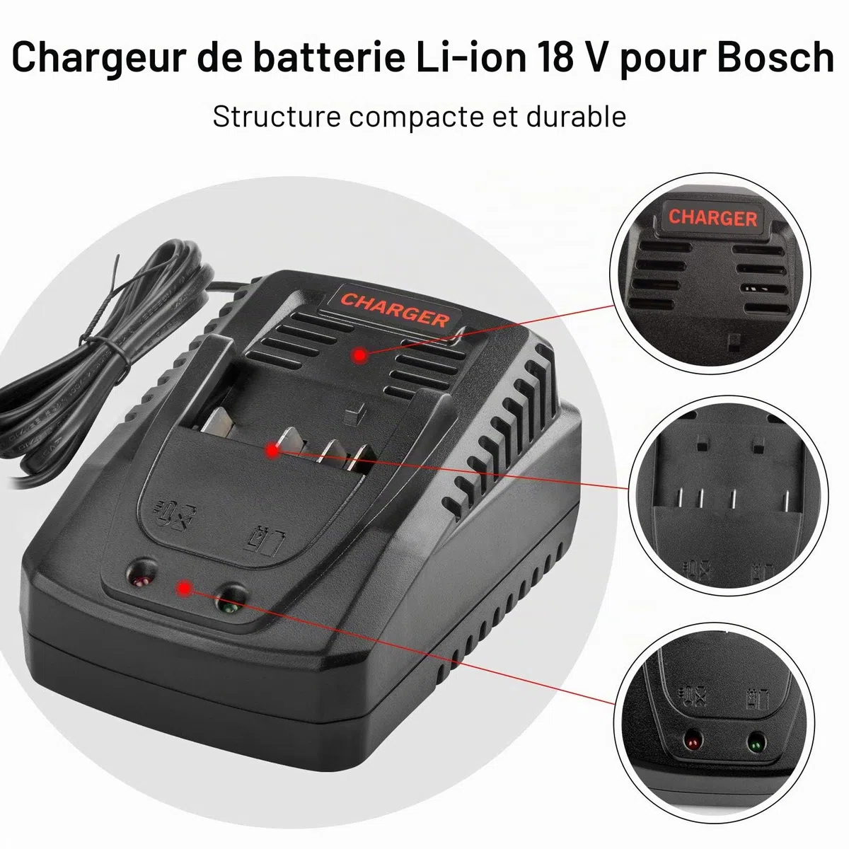 LabTEC 14.4V-18V Battery Charger for Bosch BC660, Replace Battery Charger for Bosch BAT619 BAT609G BAT618 2607336092 2607336236 2607336091 36618-02 37618-01 Power Tool