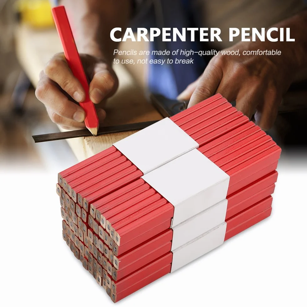 GOTOTOP Lot de 72 Crayons de Charpentier Octogonaux en Bois, Crayon de Chantier Crayon Menuisier Outil de Charpentier 175 mm, Mine Noire