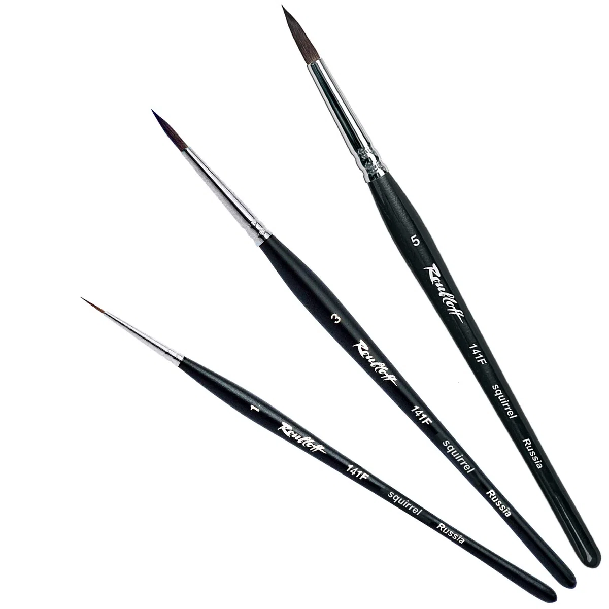 Set de 3 pinceaux peinture Roubloff, tailles 1-3-5 | Poils d'écureuil authentiques | Pinceaux à pointe ronde pour les aquarelles | Set 3 pinceaux ronds tailles 1, 3, 5, poils naturels d'écureuil, pour aquarelle, glacis et techniques à l'eau