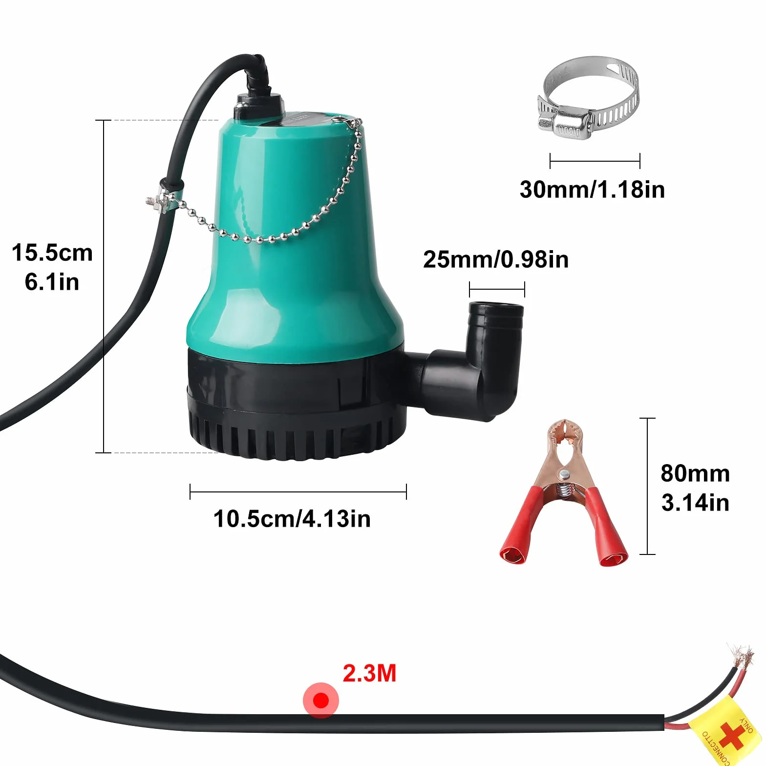 SWAWIS Pompe à Eau Pompe Vide Cave DC 12V 50W 4200L/H Pompe Immergée pour Puit Piscine, Cave, Étang avec Câble de 2,3M Pince