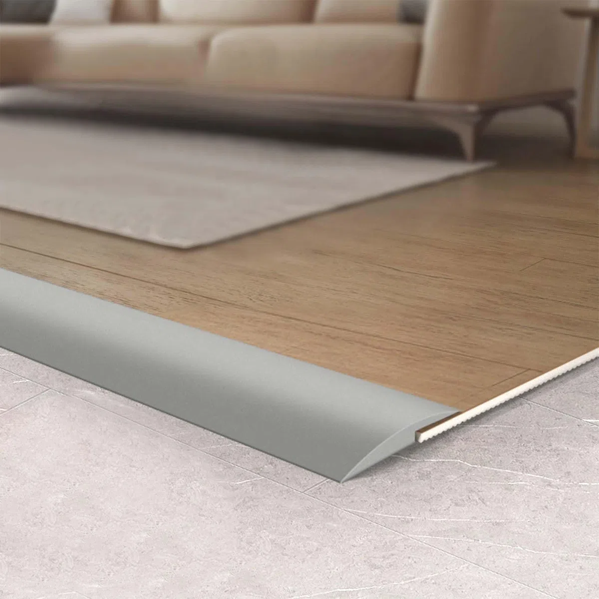 Barre de Seuil Adhesive, 2m Seuil de Porte Adhesif, Bande de Bordure Moquette Multiniveau de Porte de Sol en Caoutchouc PVC, Profilé de Transition, Convient pour Une Pente de Seuil de 5 mm