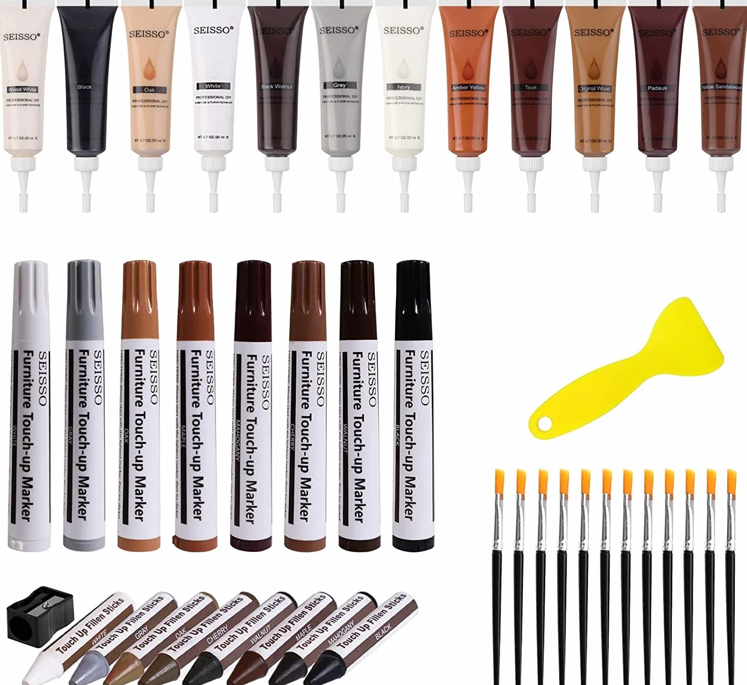 SEISSO Kit de réparation pour bois, kit de réparation pour planchers composites,marqueur pour meubles,pour réparer les rayures, les armoires et percer des trous