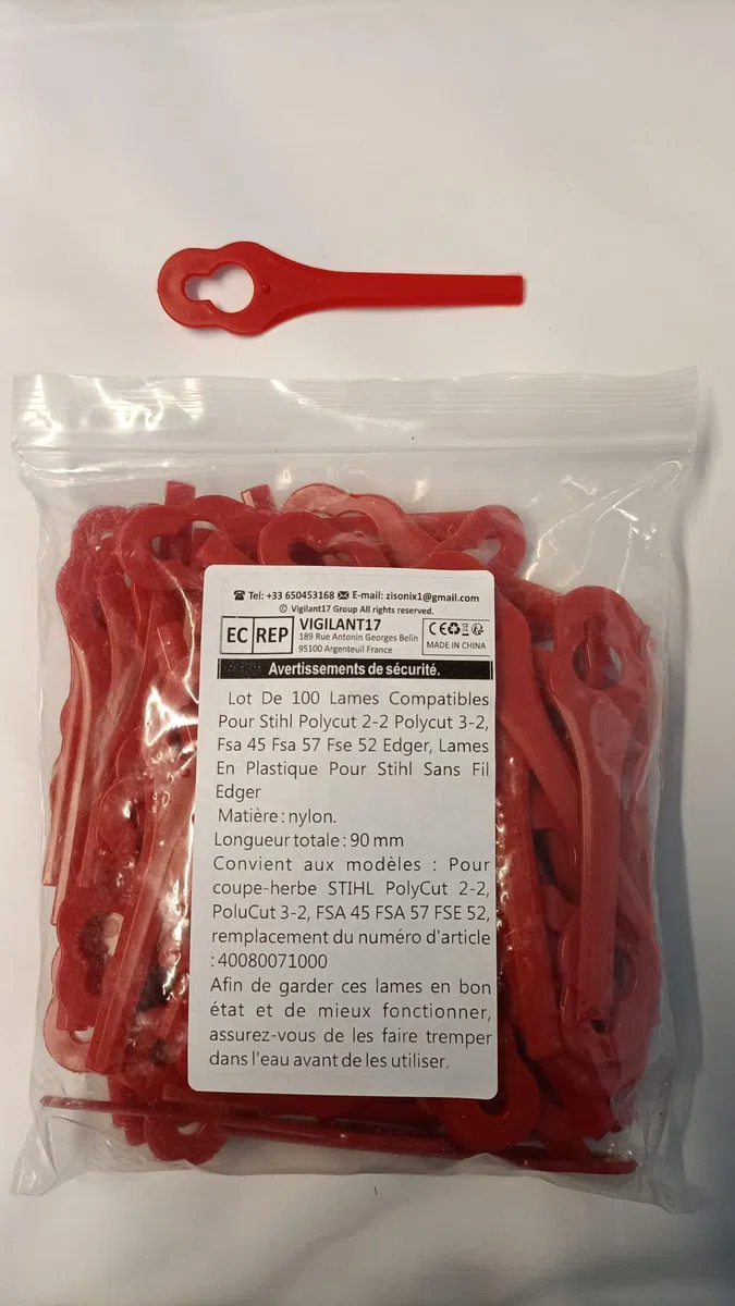 Lot de 100 Lames Compatible pour Coupe Bordure Stihl PolyCut 2-2 PolyCut 3-2, FSA 45 FSA 57 FSE 52, Lames en Plastique pour Coupe Bordure Stihl sans Fil