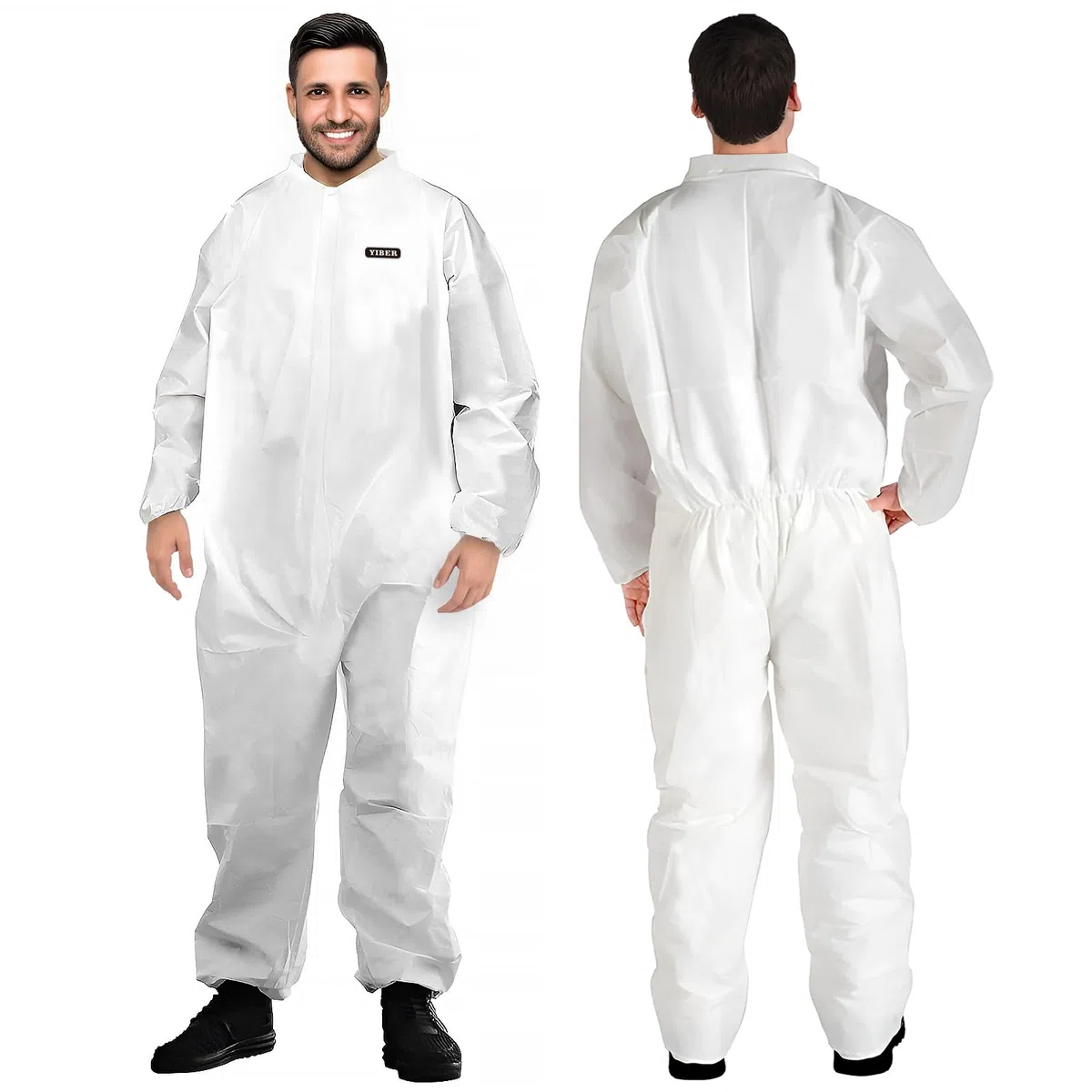 Hazmat Suit Combinaison jetable | Combinaison de peintre intégrale robuste en 7 tailles avec plusieurs spécifications pour homme et femme sans capuche – Respirant et résistant à l'eau