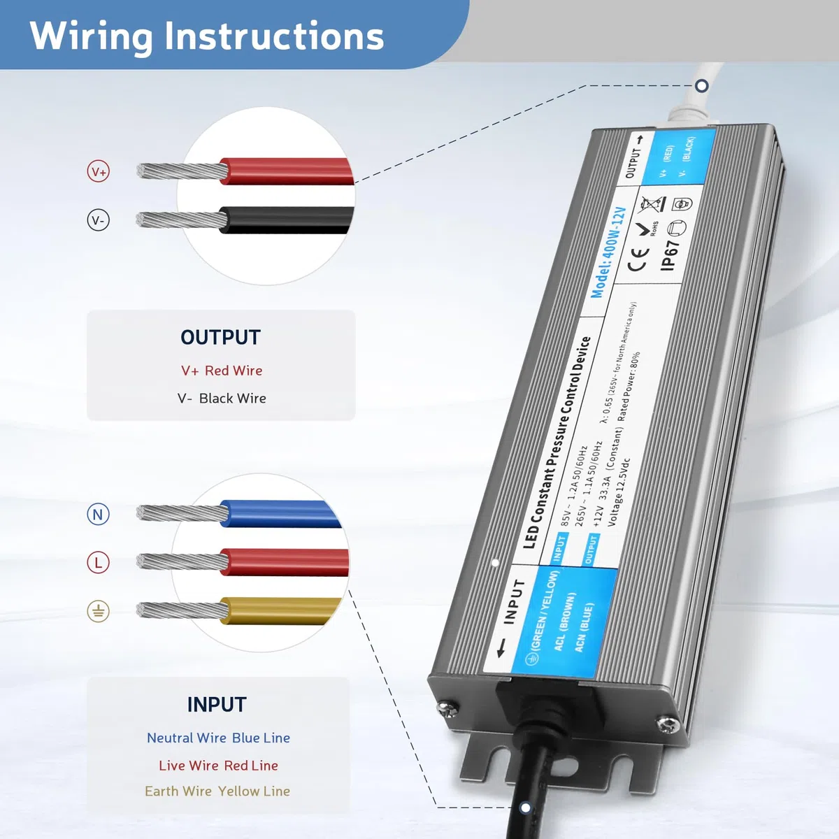 YOODI Transformateur 220V AC à 24V DC 8,3A 200W Convertisseur 24V Alimentation LED Driver IP67 Etanche Conducteur à Tension Constante Ultra Mince Adaptateur Transfo pour Bandes LED et Luminaires LEDs
