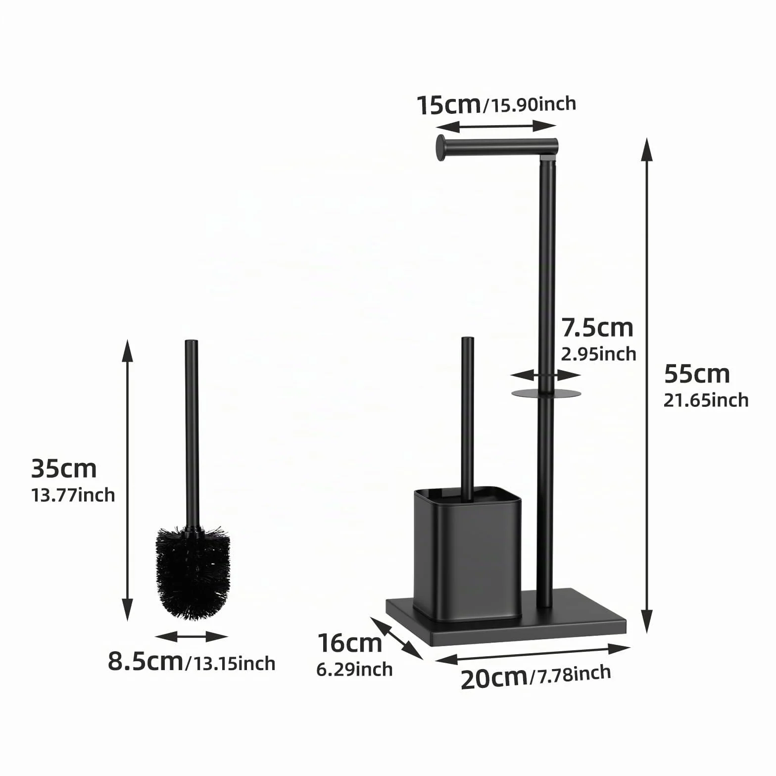 Porte Papier Toilette avec Brosse WC - Porte Rouleau Debout en Acier Inoxydable, Dérouleur Papier Aucun Perçage Requis (Noir Mat)