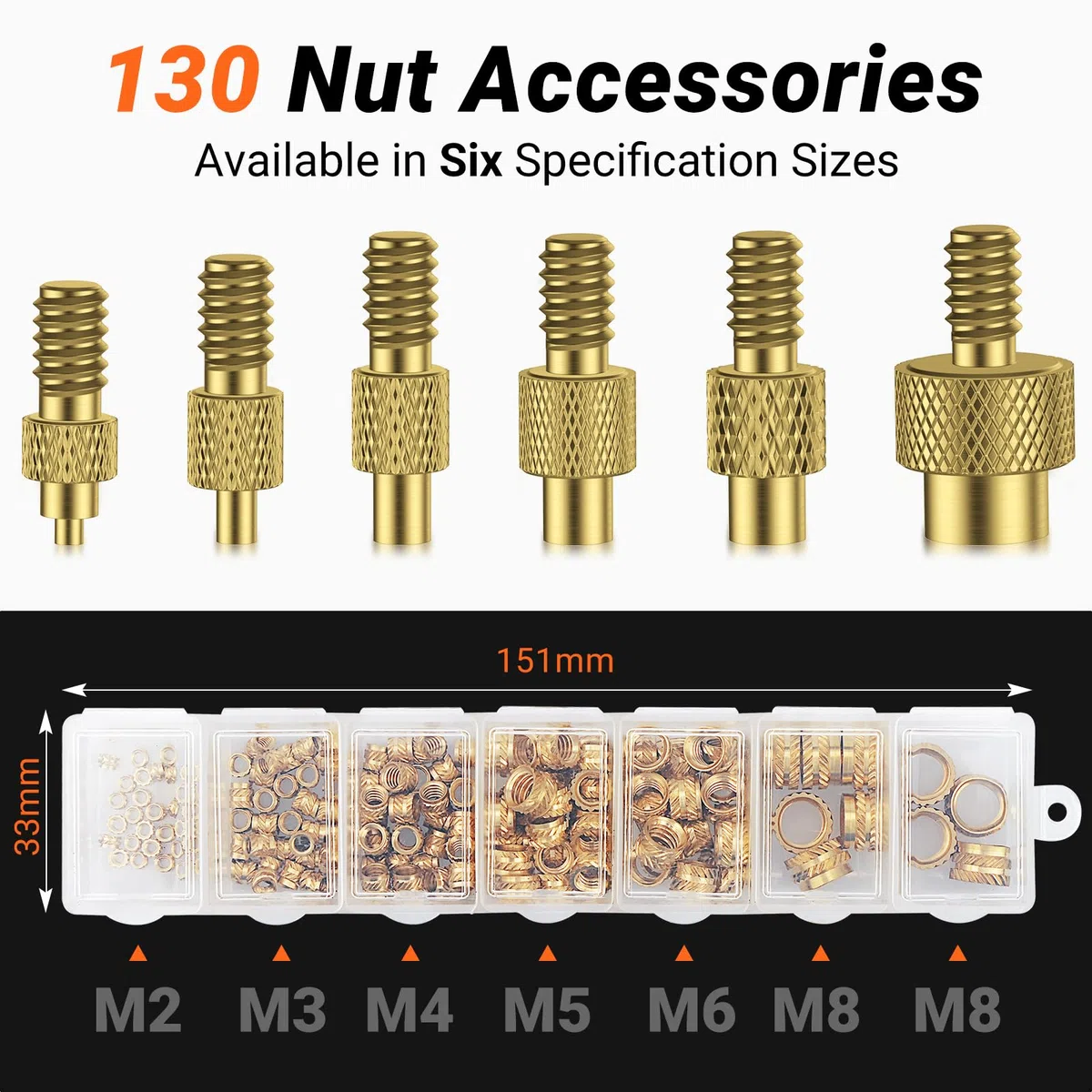 Insert Fileté, Preciva Jeux d'embouts à Souder Pour Inserts Taraudés, 130 Pièces Inserts Taraudés M2/M3/M4/M5/M6/M8, Fer à Souder pour Insert,Pour Composants d'Impression 3D et Pièces en Plastique
