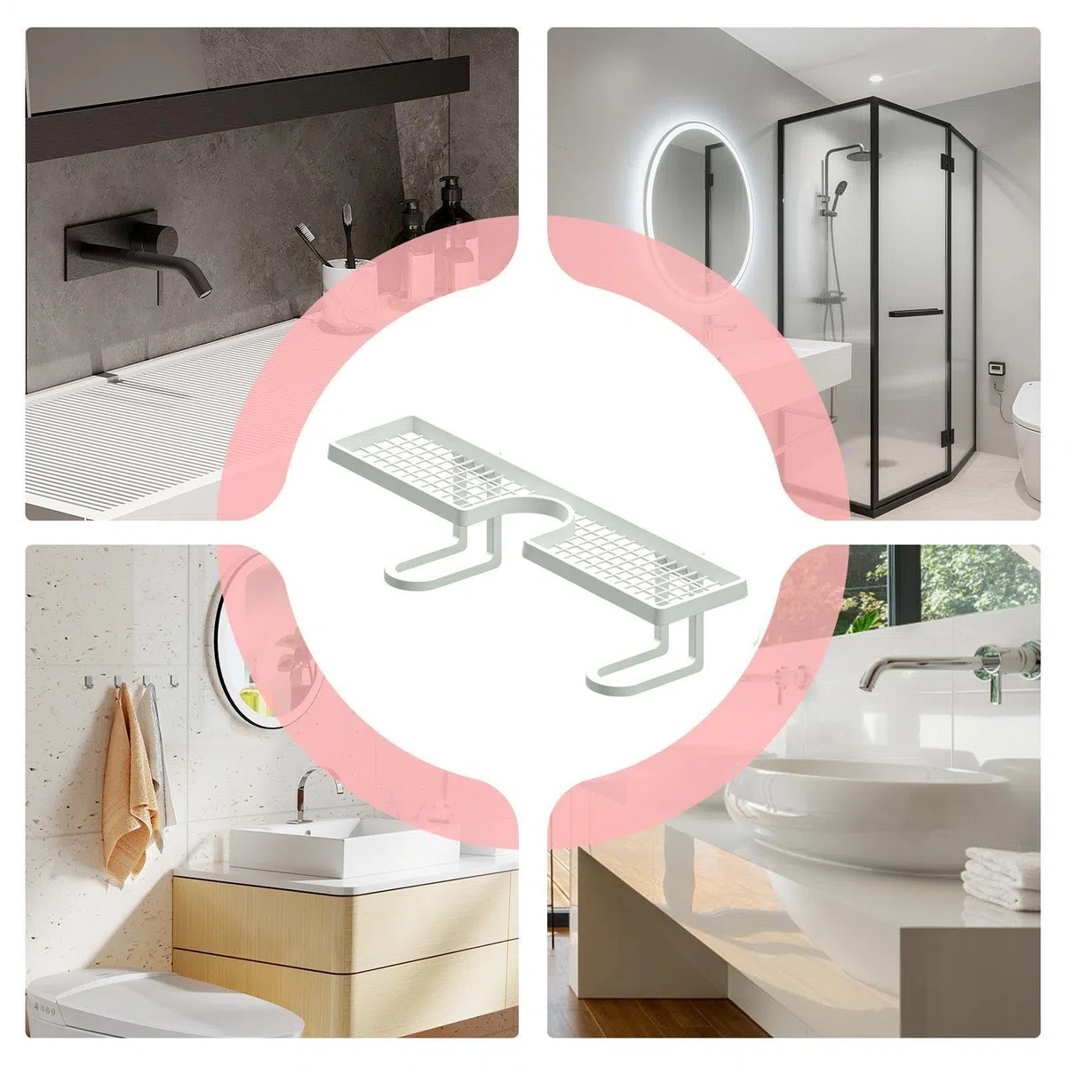 Étagère au-Dessus du Robinet Salle de Bain - sans Perçage 50 Cm Forme en U Drainage Rapide,Étagère au-Dessus du lavabo pour Salle de Bain - brosses à Dents, cosmétiques, shampoings,