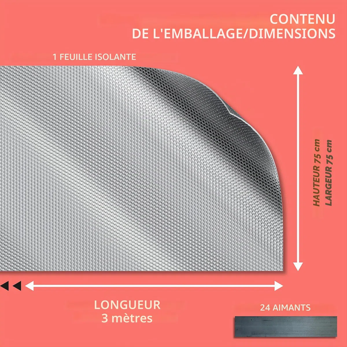Panneau isolant pour radiateurs | isolation thermique et thermique pour radiateurs | 300 x 75 cm | Fabriqué en Italie | Système de fixation magnétique anti-condensation | Économie d'énergie et