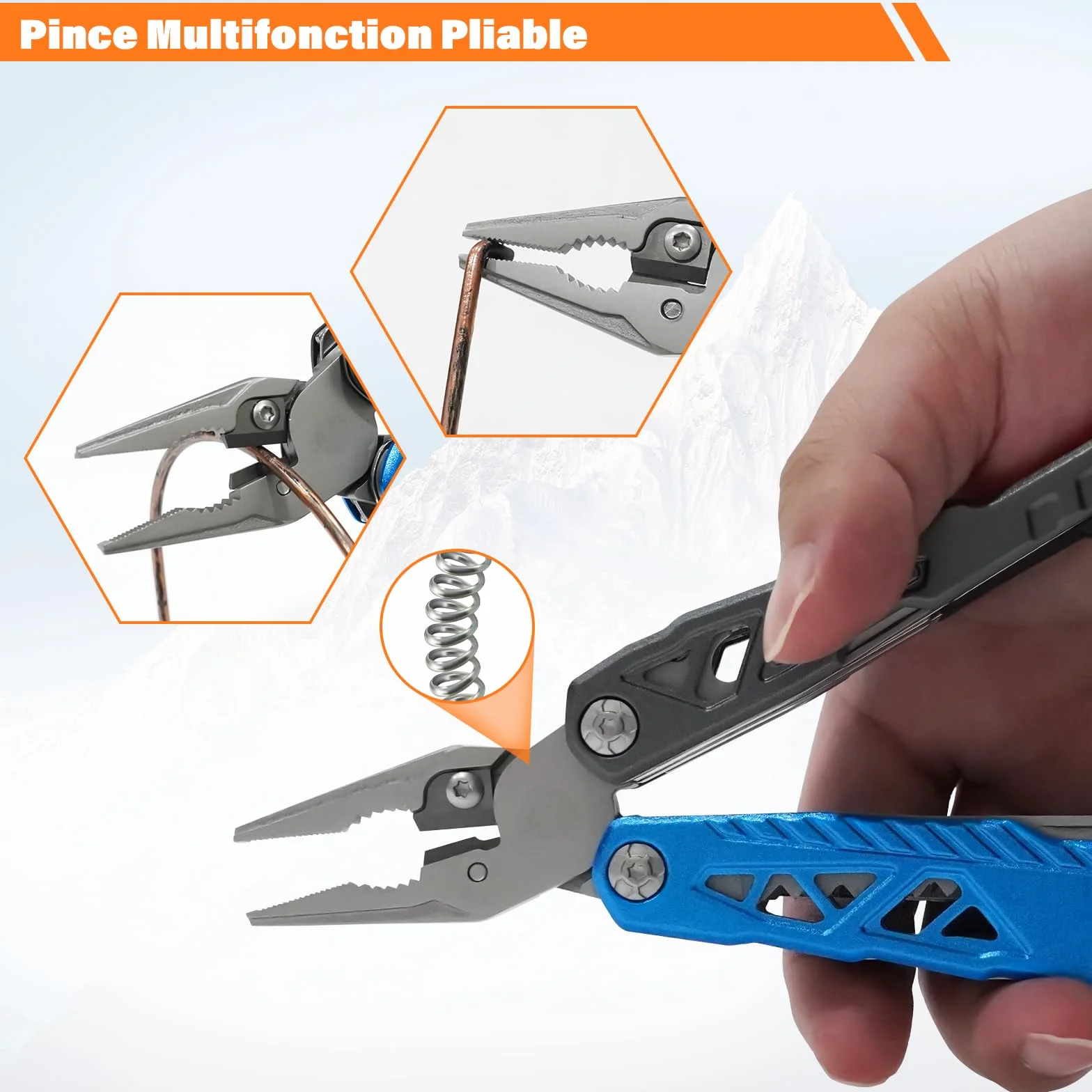 Pince Multifonction en Acier Inoxydable 17 en 1, Couteau Multifonction avec Sac, Outil Multitool Scie Embouts Tournevis Ouvre-Bouteille pour Camping, Extérieur, Randonnée, Survie, Réparation