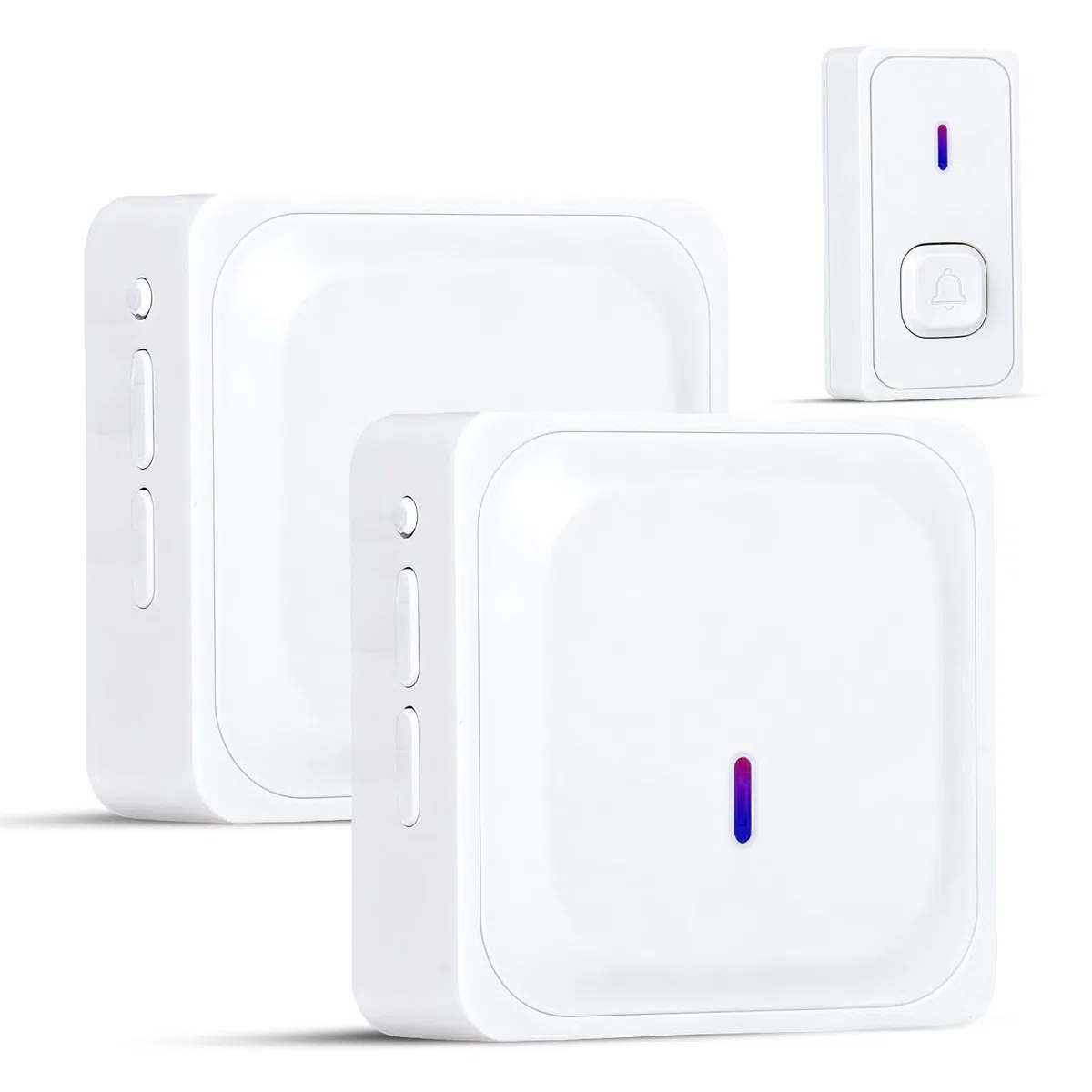 Kit sonnette de porte sans fil avec 2 récepteurs et 1 émetteur - Sonnette de porte étanche à l'extérieur - Portée de 300 m - 58 mélodies - 4 niveaux de volume - Avec flash LED (blanc)