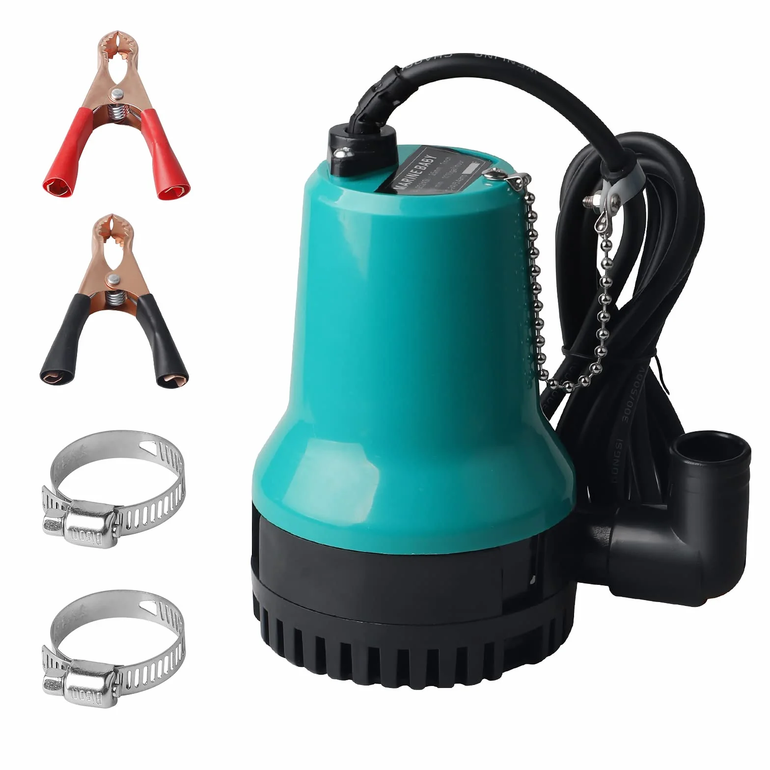 SWAWIS Pompe à Eau Pompe Vide Cave DC 12V 50W 4200L/H Pompe Immergée pour Puit Piscine, Cave, Étang avec Câble de 2,3M Pince