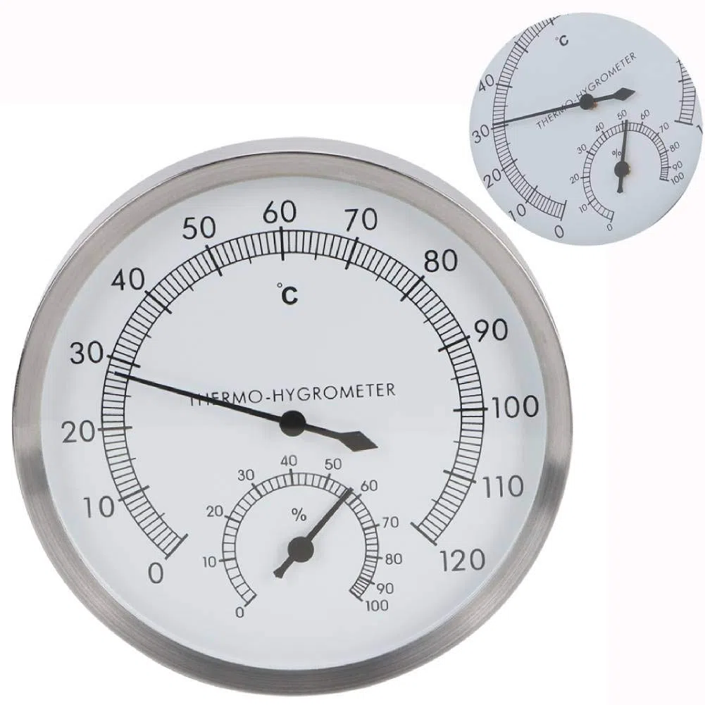 Salle de sauna thermomètre, hammam 2 en 1 en acier inoxydable Salle de sauna Accessoires de salle de sauna Thermomètre Hygromètre Thermo-hygromètre Intérieur pour sauna